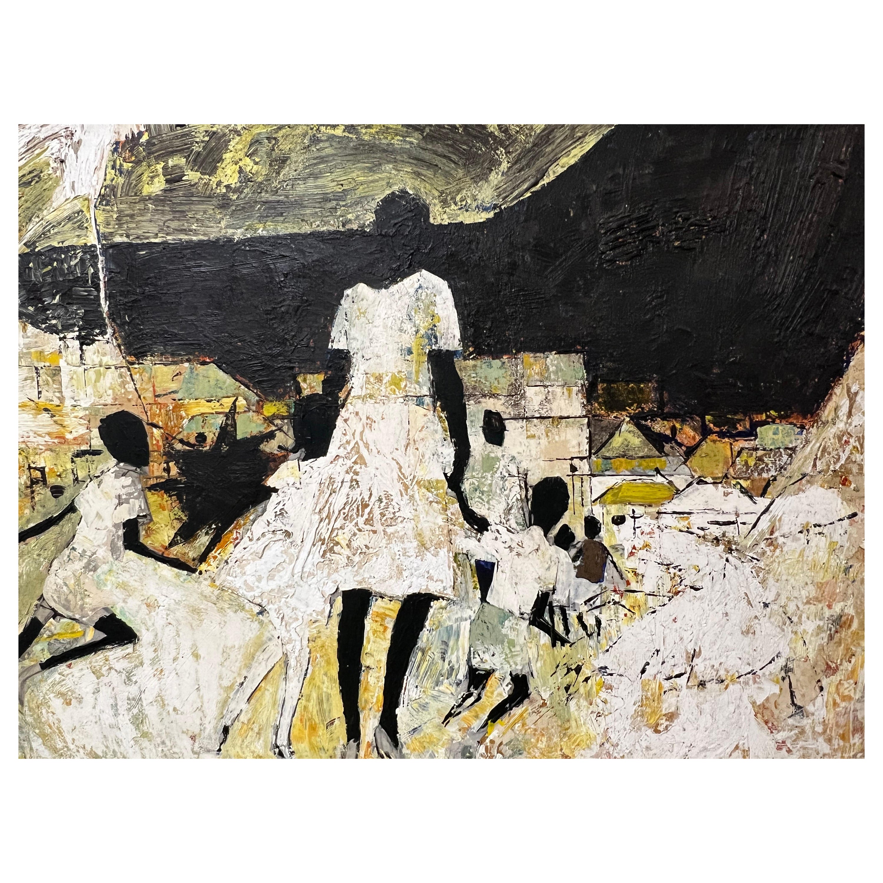 Wilson L Scruggs - Peinture sur panneau - Femme et garçon de l'île en vente