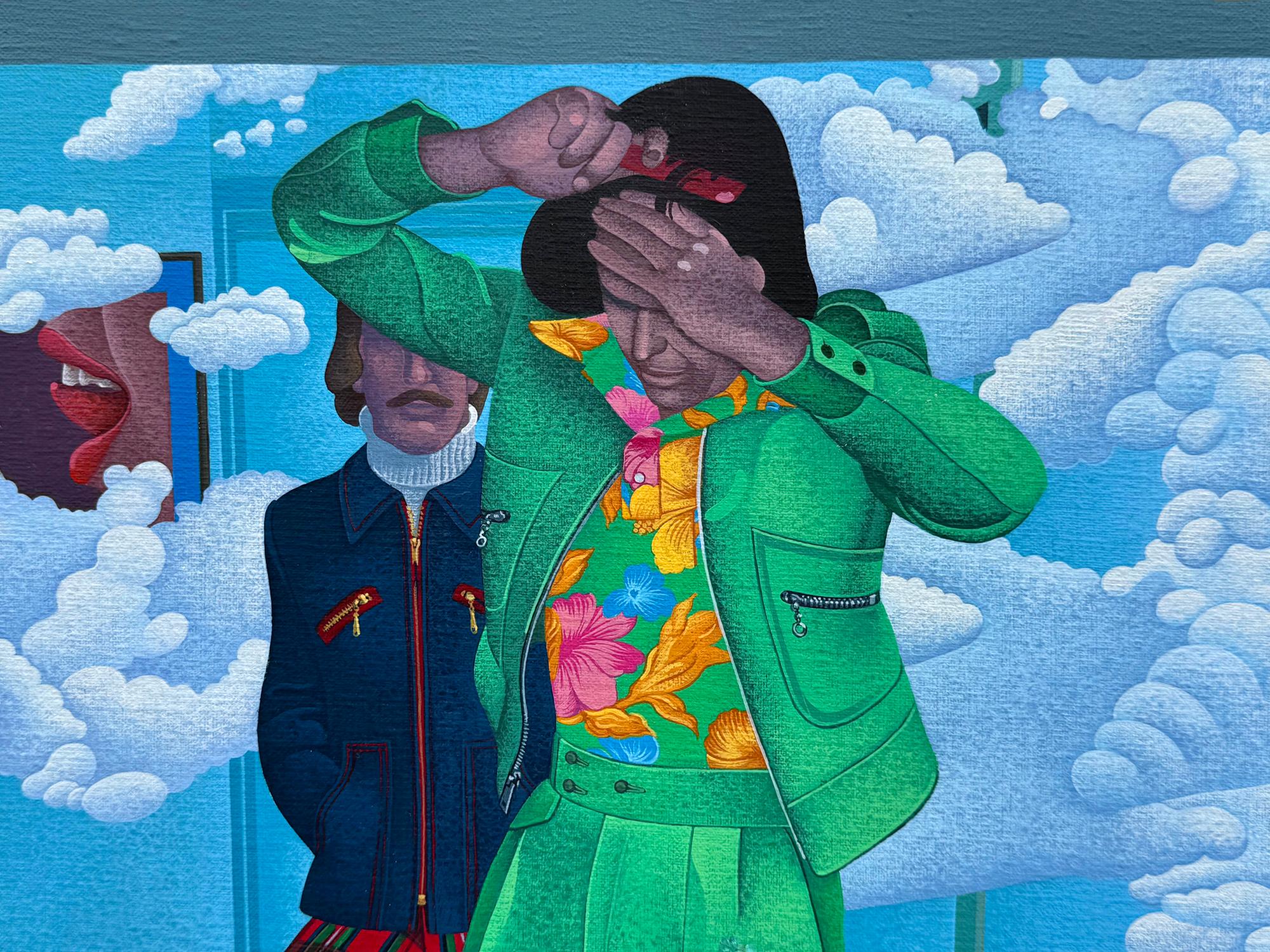 Dans cette œuvre, Wilson McLean s'écarte du cadre typique de la mode et place ses deux modèles masculins dans un monde surréaliste.  L'extérieur entre à l'intérieur avec des nuages de boules de coton qui pénètrent dans un espace intérieur.   Un gros