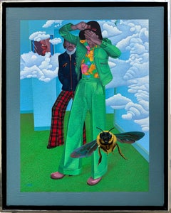 Groovy 1970s Men's Fashion Bell Bottoms Surreal Bumble Bee