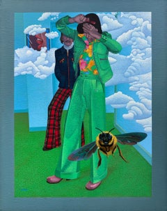 Pantalones de campana Groovy de moda masculina de los años 70 Abeja surrealista