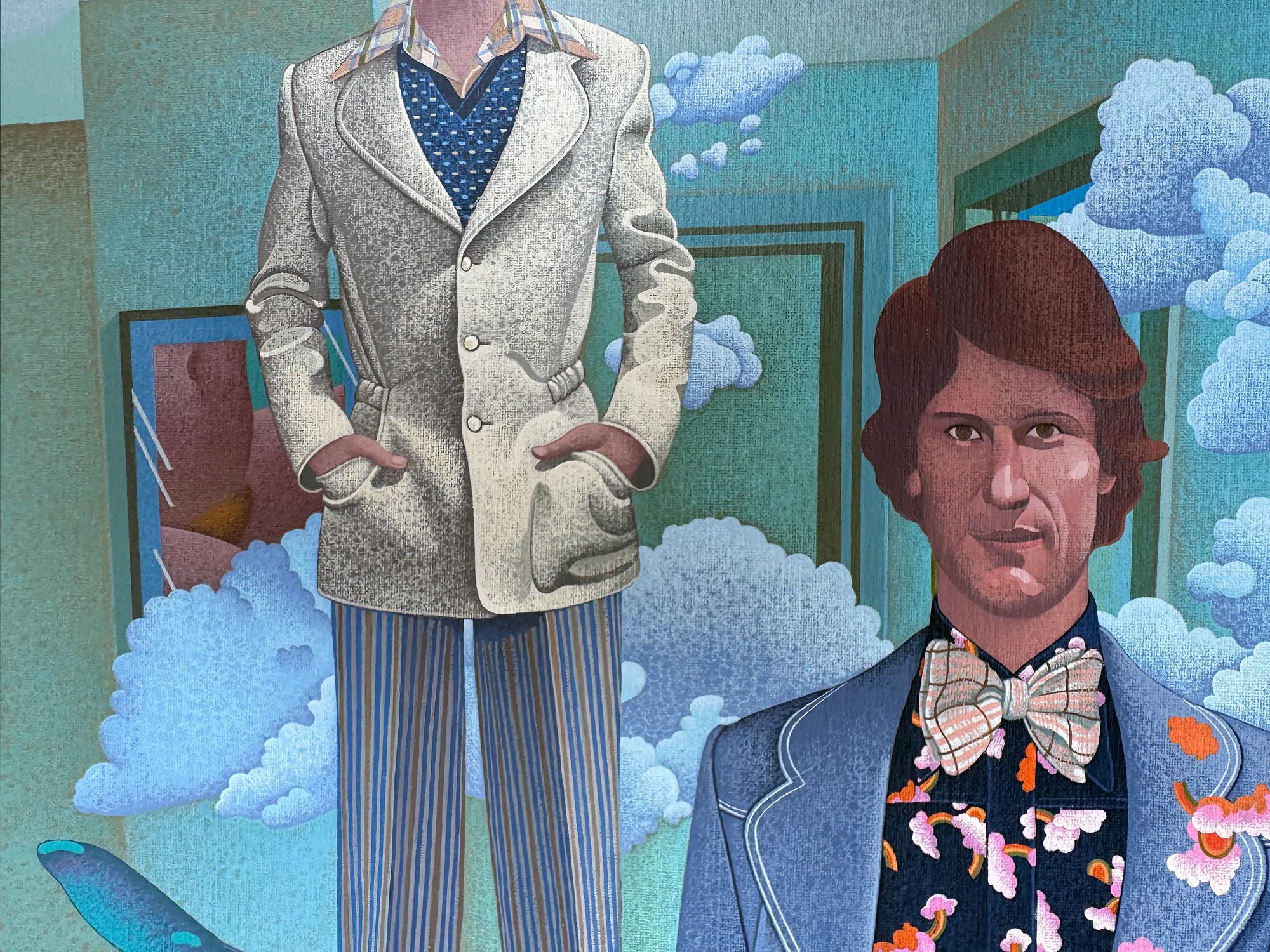Moda maschile surreale dei fantastici anni '70 - Dragon Fly Rene Magritte Clouds in vendita 1