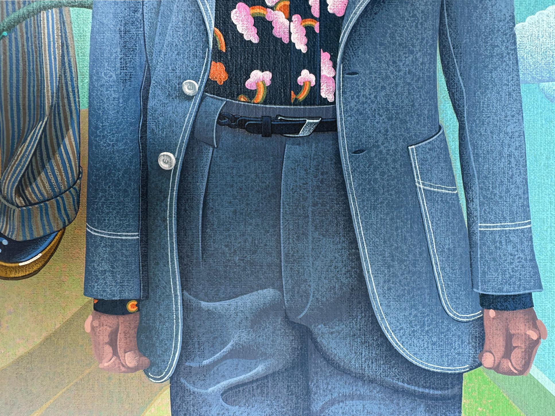 Moda maschile surreale dei fantastici anni '70 - Dragon Fly Rene Magritte Clouds in vendita 3