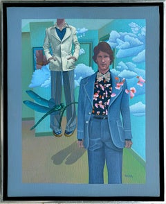 Moda masculina surrealista de los fantásticos años 70 - Dragon Fly René Magritte Nubes