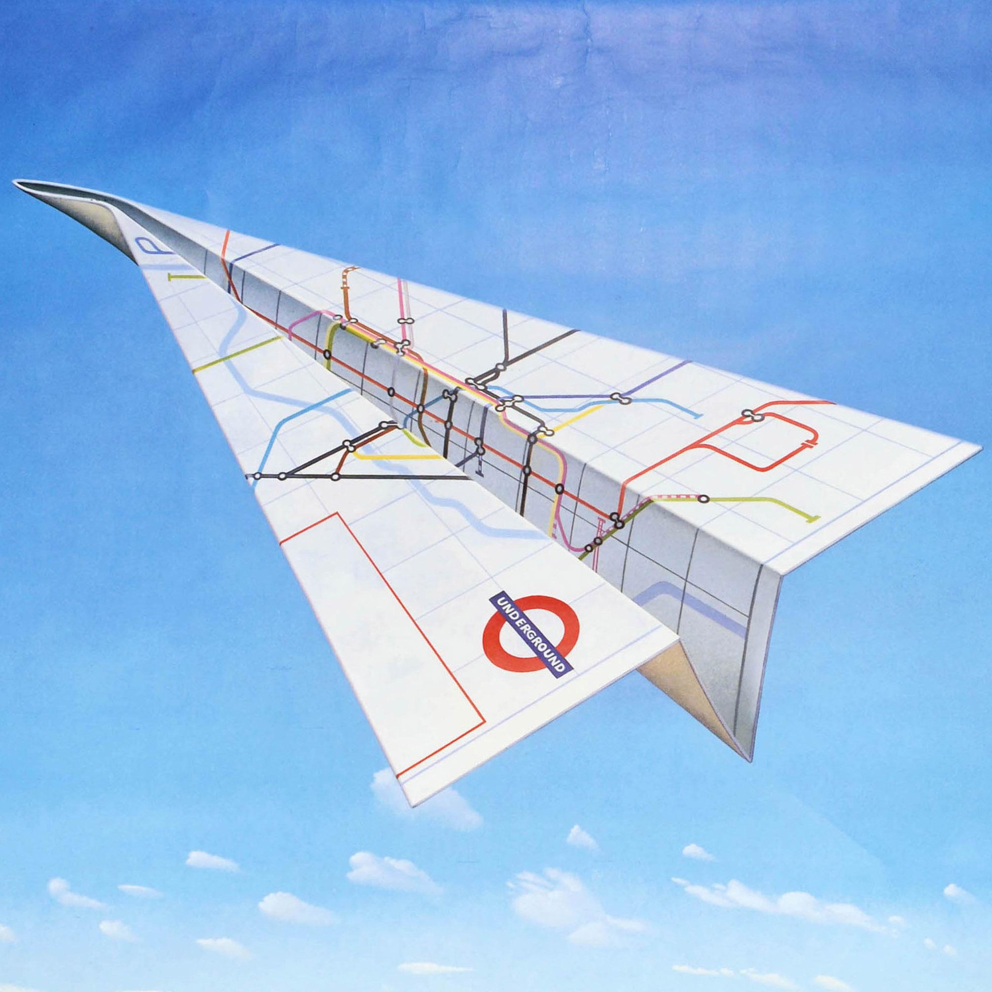 Original Vintage London Transport Poster Tube To Heathrow Origami Plane Design - Print by Wilson McLean