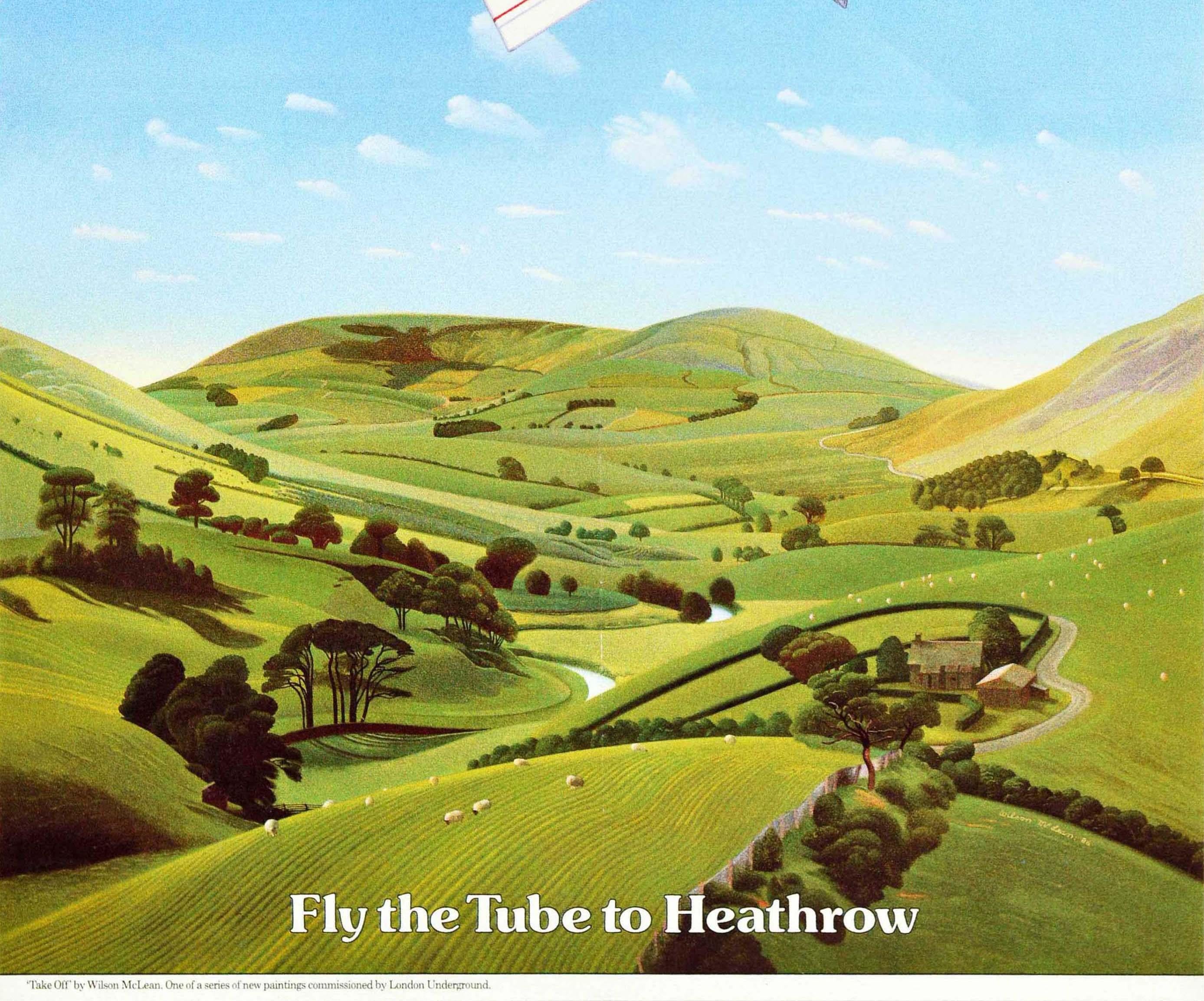 Affiche rétro originale du métro de Londres, Tube To Heathrow Airport Plane Art 1