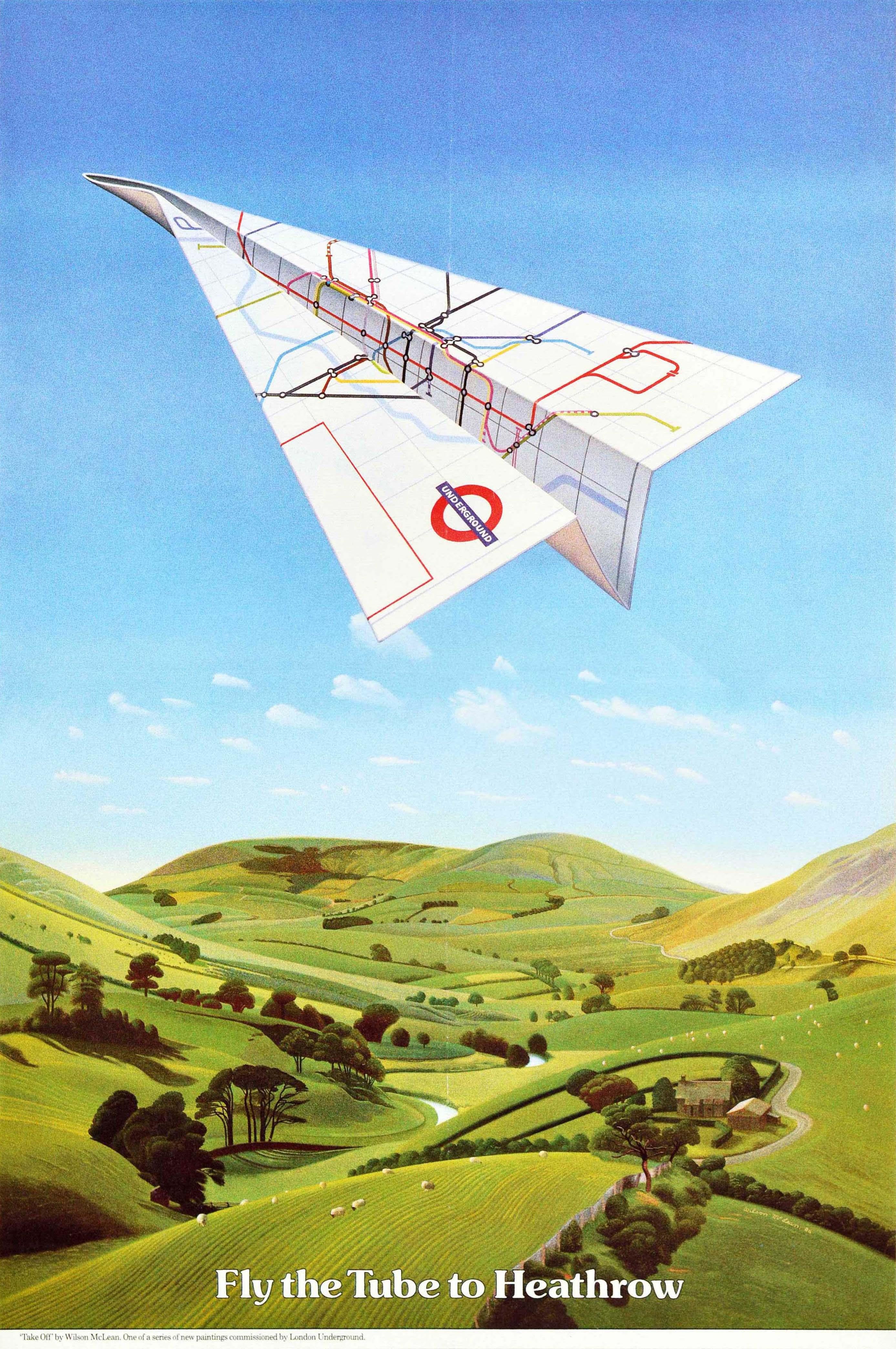 Wilson McLean Print - Original Vintage London Underground Poster LT Tube To Heathrow Airport Plane Art