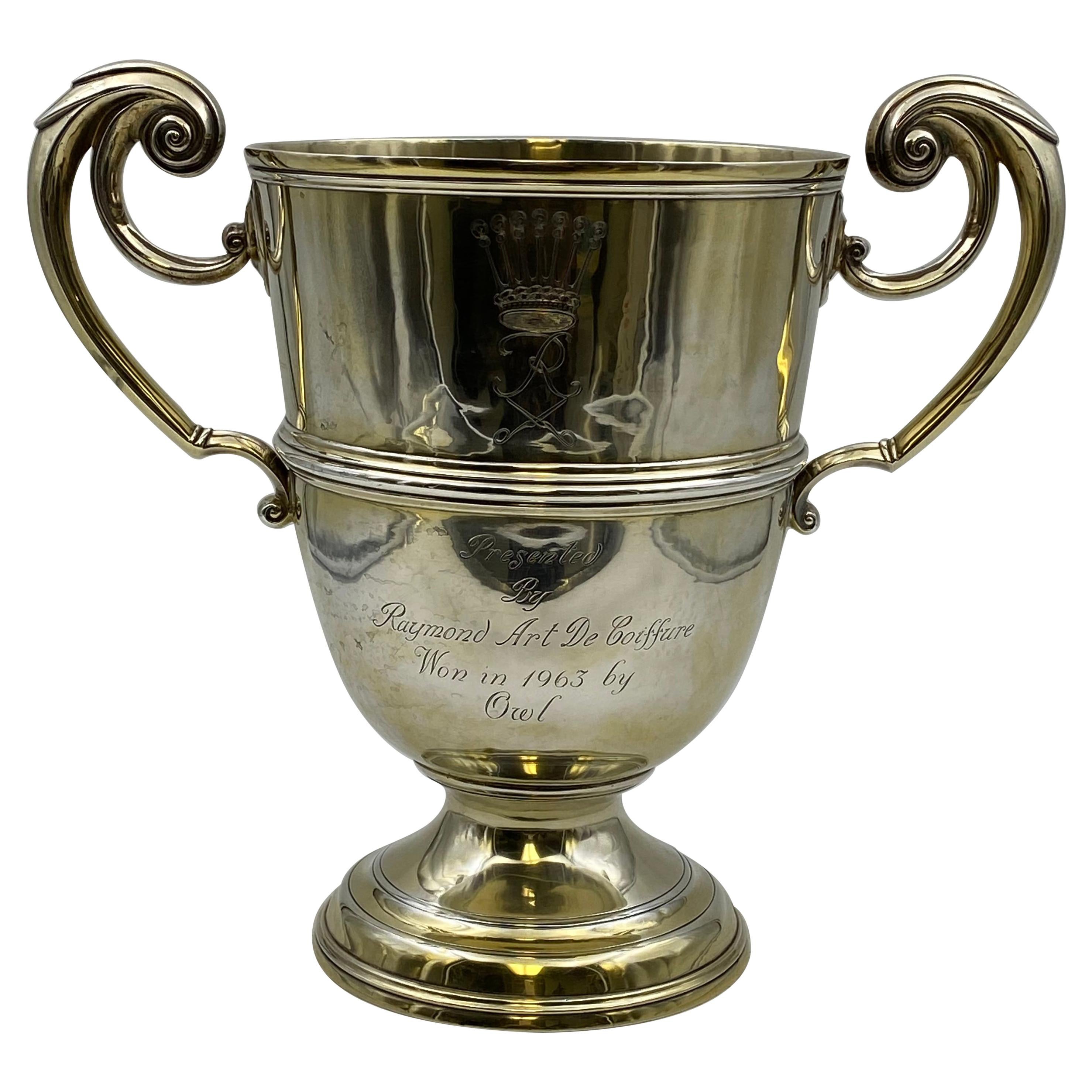 Wilson & Sharp Scottish Gilt Sterling Silver Two-Handled Large Trophy Cup For Sale