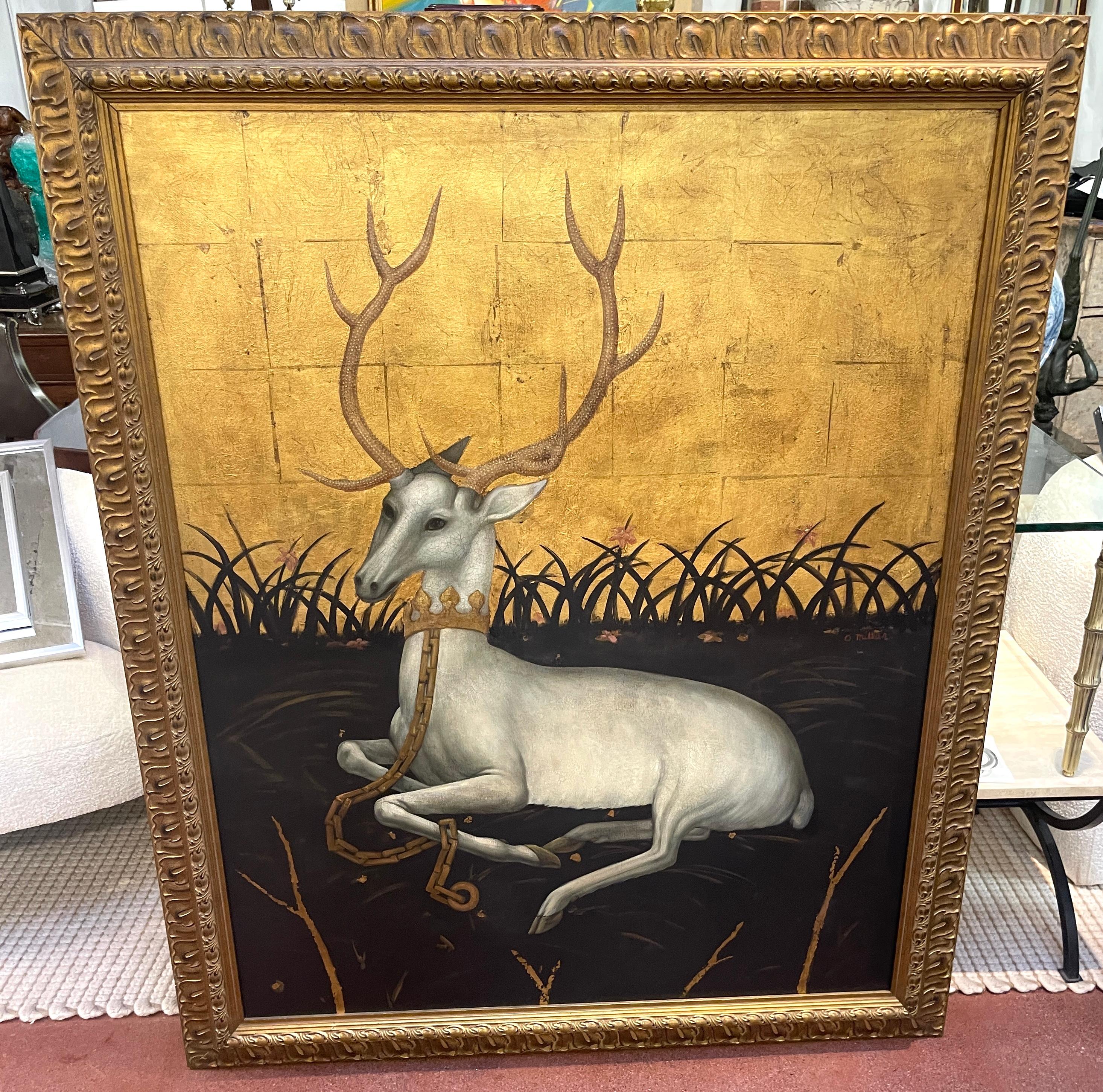 Seated White Deer in Landscape, Signed O. Millar, after Wilton Diptych  For Sale 6