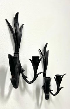 WILTON Mid 20th Century Gothic Cast Iron Candle Sconces - Pair