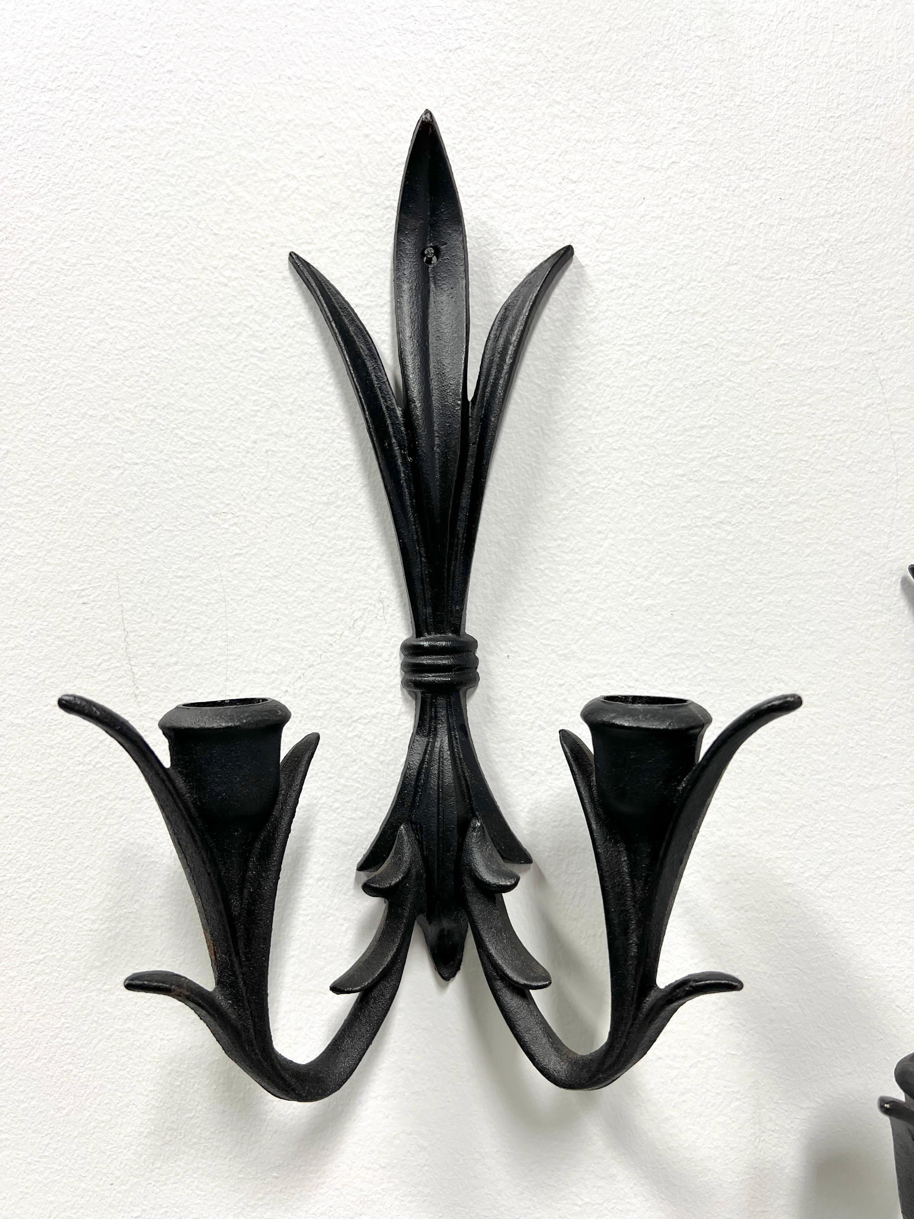 American WILTON Mid 20th Century Gothic Cast Iron Candle Sconces - Pair For Sale