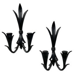 WILTON Mid 20th Century Gothic Cast Iron Candle Sconces - Pair