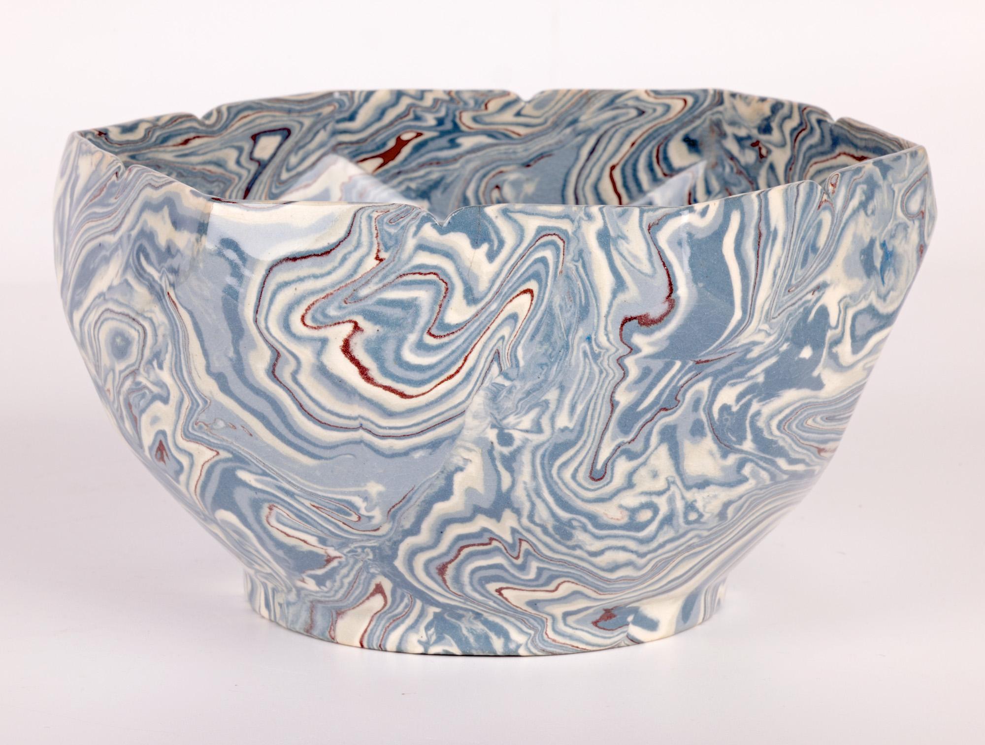 Late 19th Century Wilton Parker Rix Doulton Lambeth Marqueterie Ware Blue Marbled Bowl