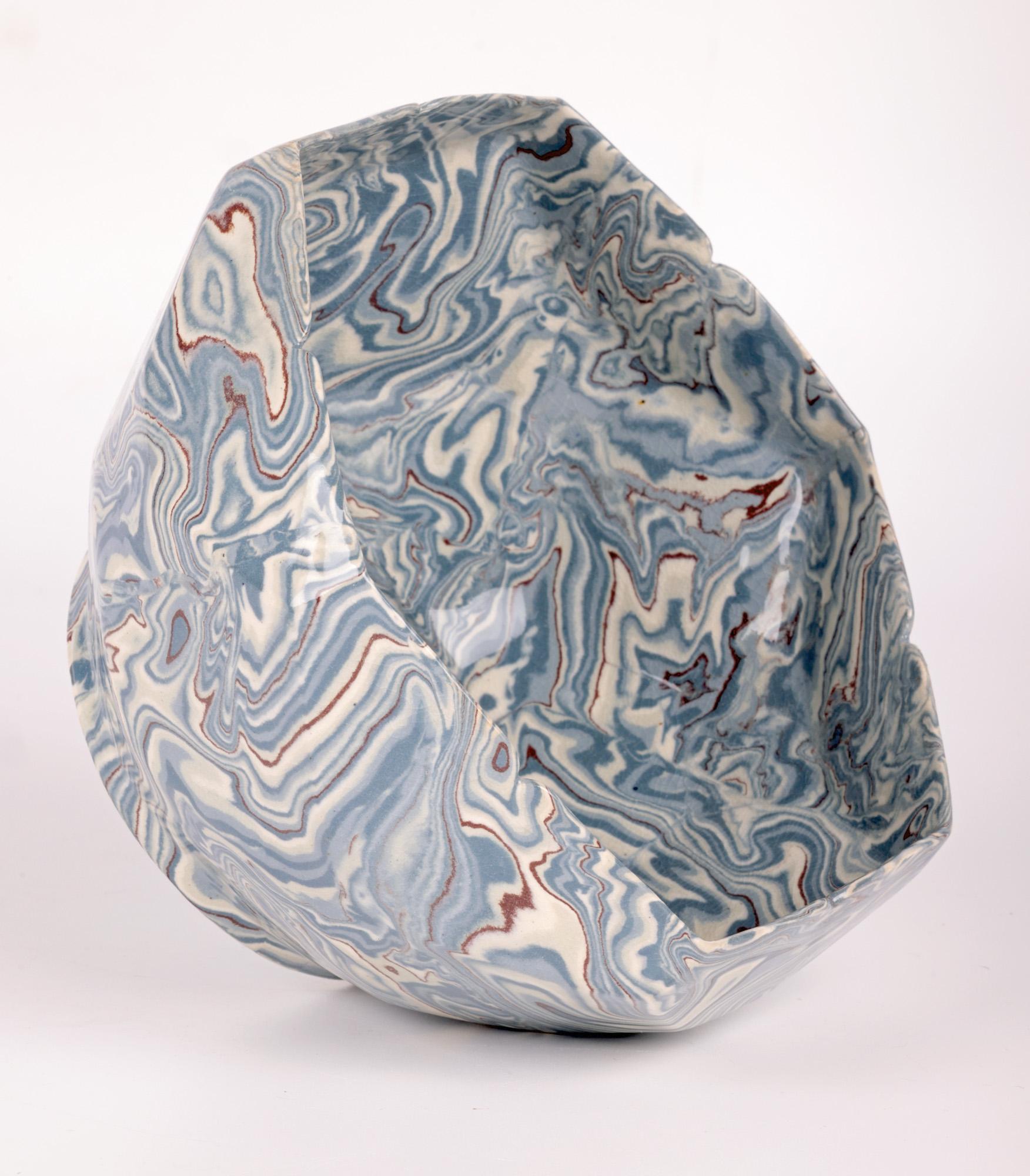 Ceramic Wilton Parker Rix Doulton Lambeth Marqueterie Ware Blue Marbled Bowl