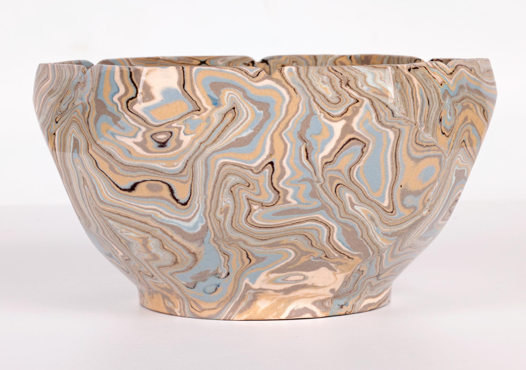 Wilton Parker Rix Doulton Lambeth Marqueterie Ware Brown marmorierte Schale (Handbemalt) im Angebot