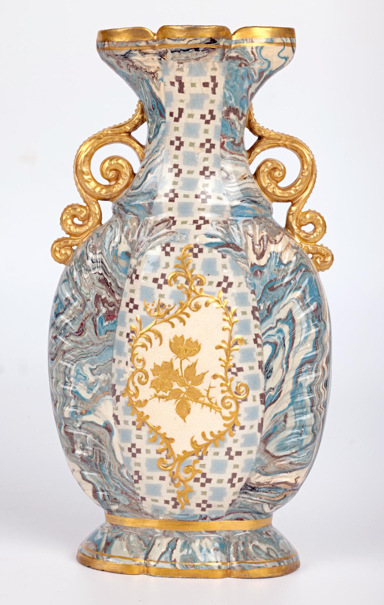 Wilton Parker Rix Doulton Lambeth Marqueterie Ware Twin Handled Vase For Sale 1
