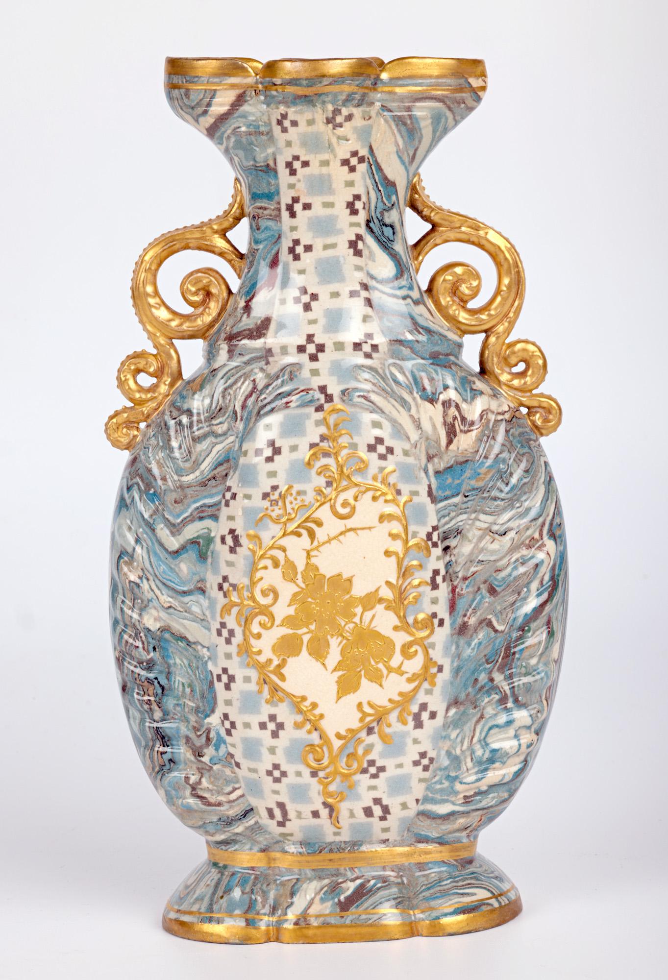 Wilton Parker Rix Doulton Lambeth Marqueterie Ware Twin Handled Vase For Sale 6