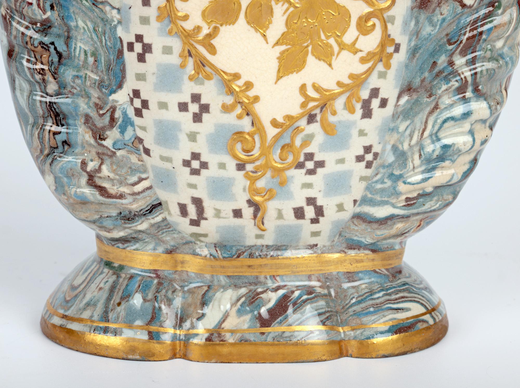 Art Nouveau Wilton Parker Rix Doulton Lambeth Marqueterie Ware Twin Handled Vase For Sale