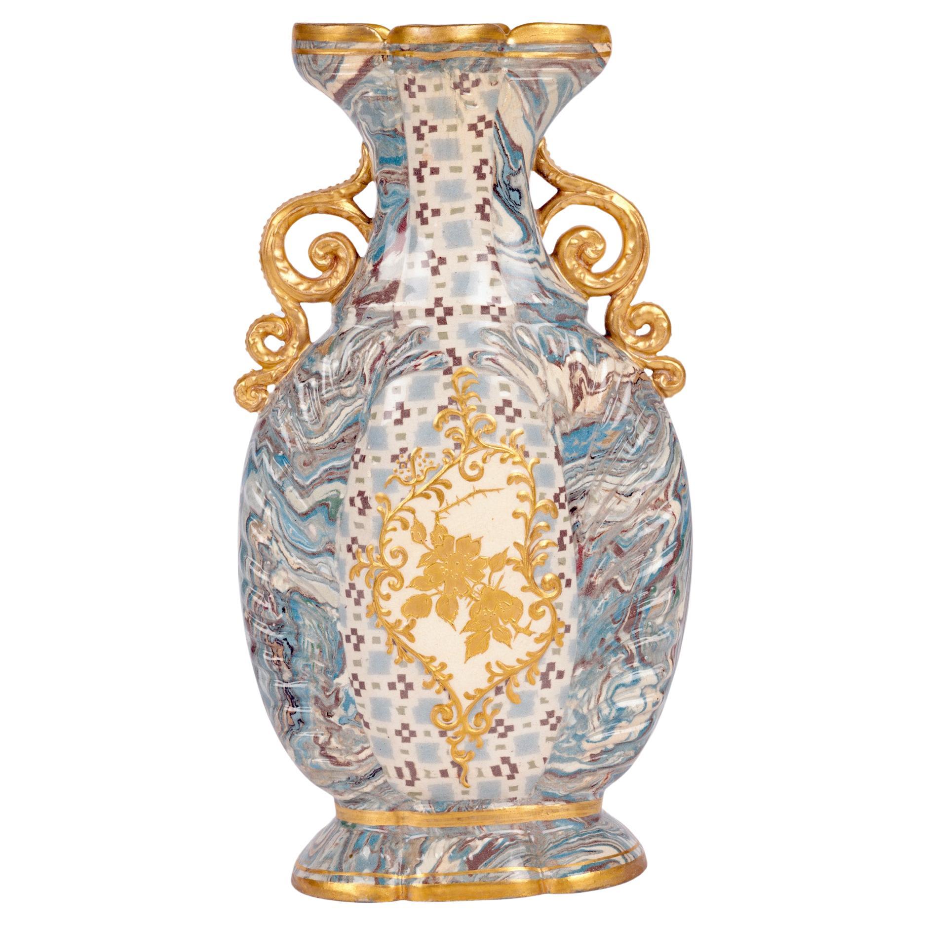 Wilton Parker Rix Doulton Lambeth Marqueterie Ware Twin Handled Vase For Sale