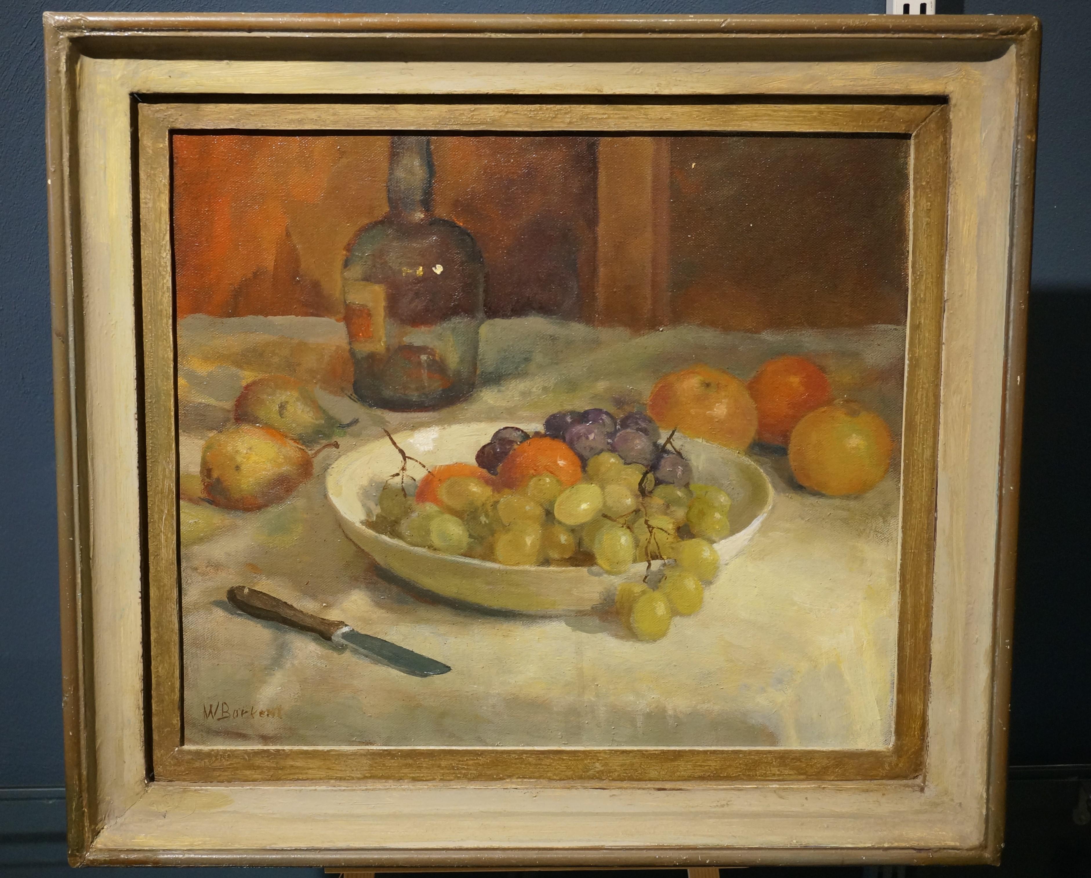 Antique oil painting on canvas, fruit stillife with grapes, Dutch artist For Sale 6