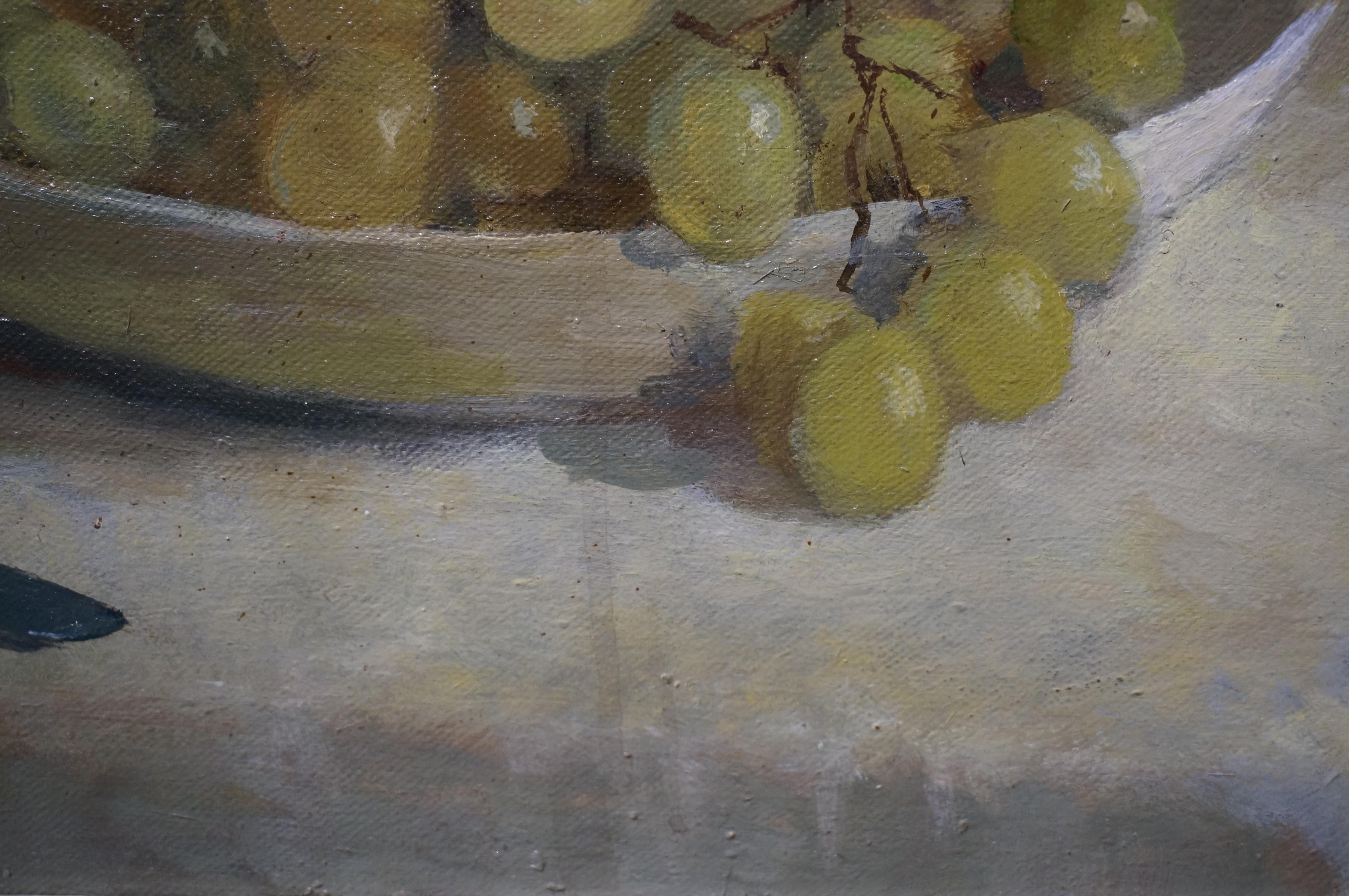 Antique oil painting on canvas, fruit stillife with grapes, Dutch artist For Sale 3