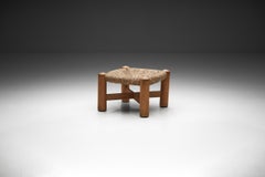 Taburete bajo de haya y junco Wim Den Boon, Países Bajos Años 50