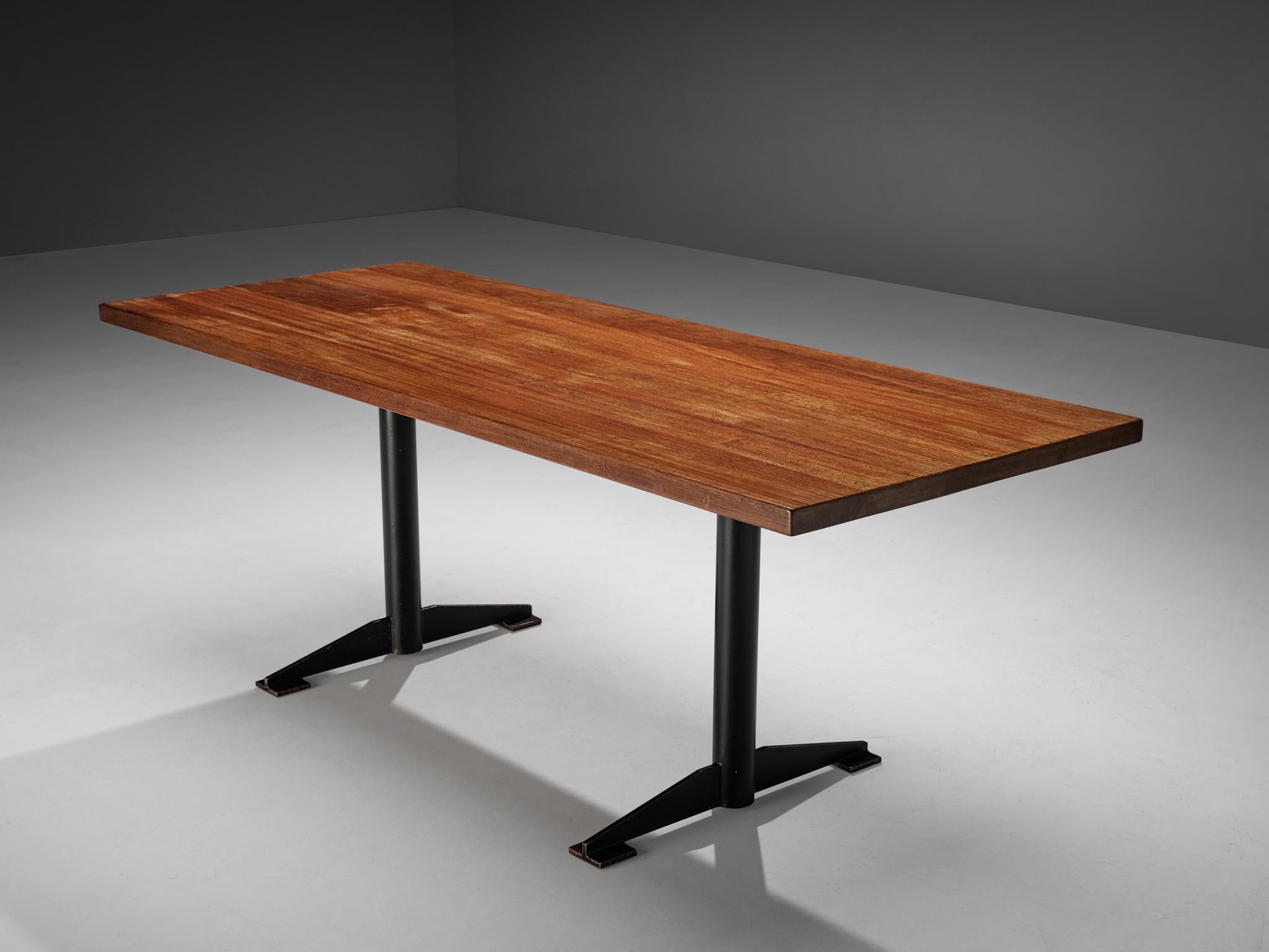 Wim den Boon, dining table, mahogany, lacquered steel, The Netherlands, designed in 1955 and manufactured in 1958. 

Exclusive dining table designed by Wim den Boon for a Dutch family home, and therefore one of a kind. This honest design features a