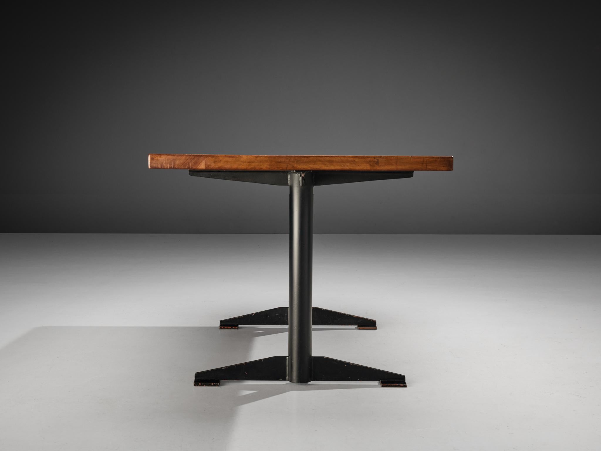 Mid-Century Modern Wim Den Boon Dining Table in Mahogany and Black Lacquered Steel  For Sale