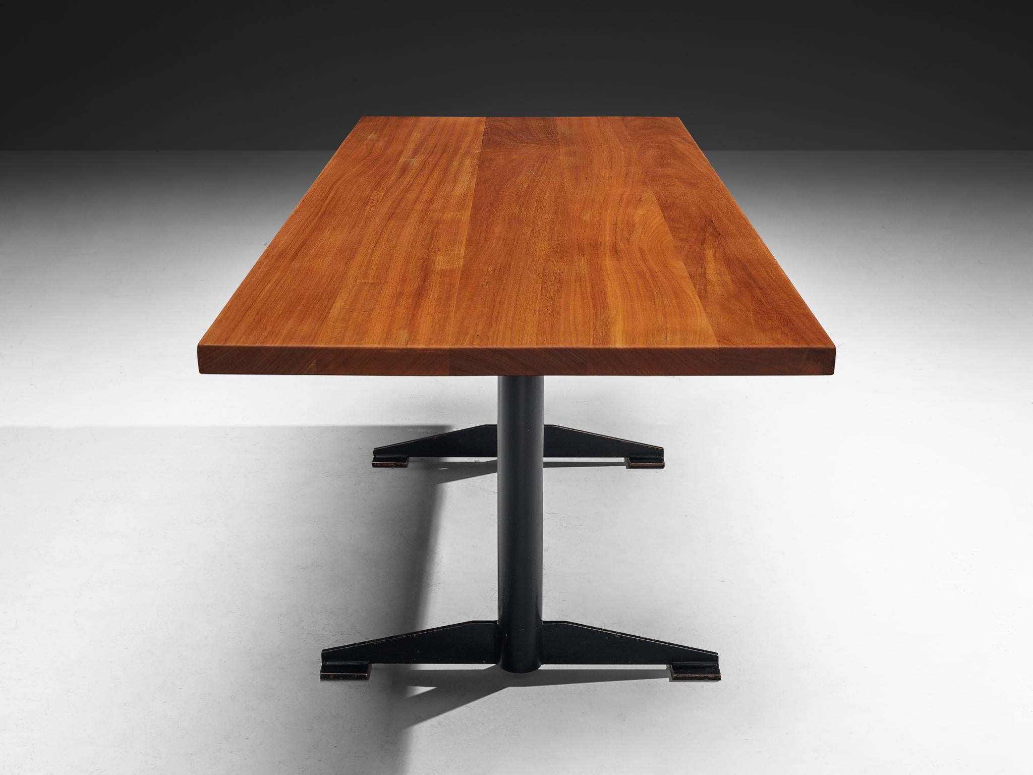 Mesa de comedor Wim Den Boon de caoba y acero lacado en negro Holandés en venta