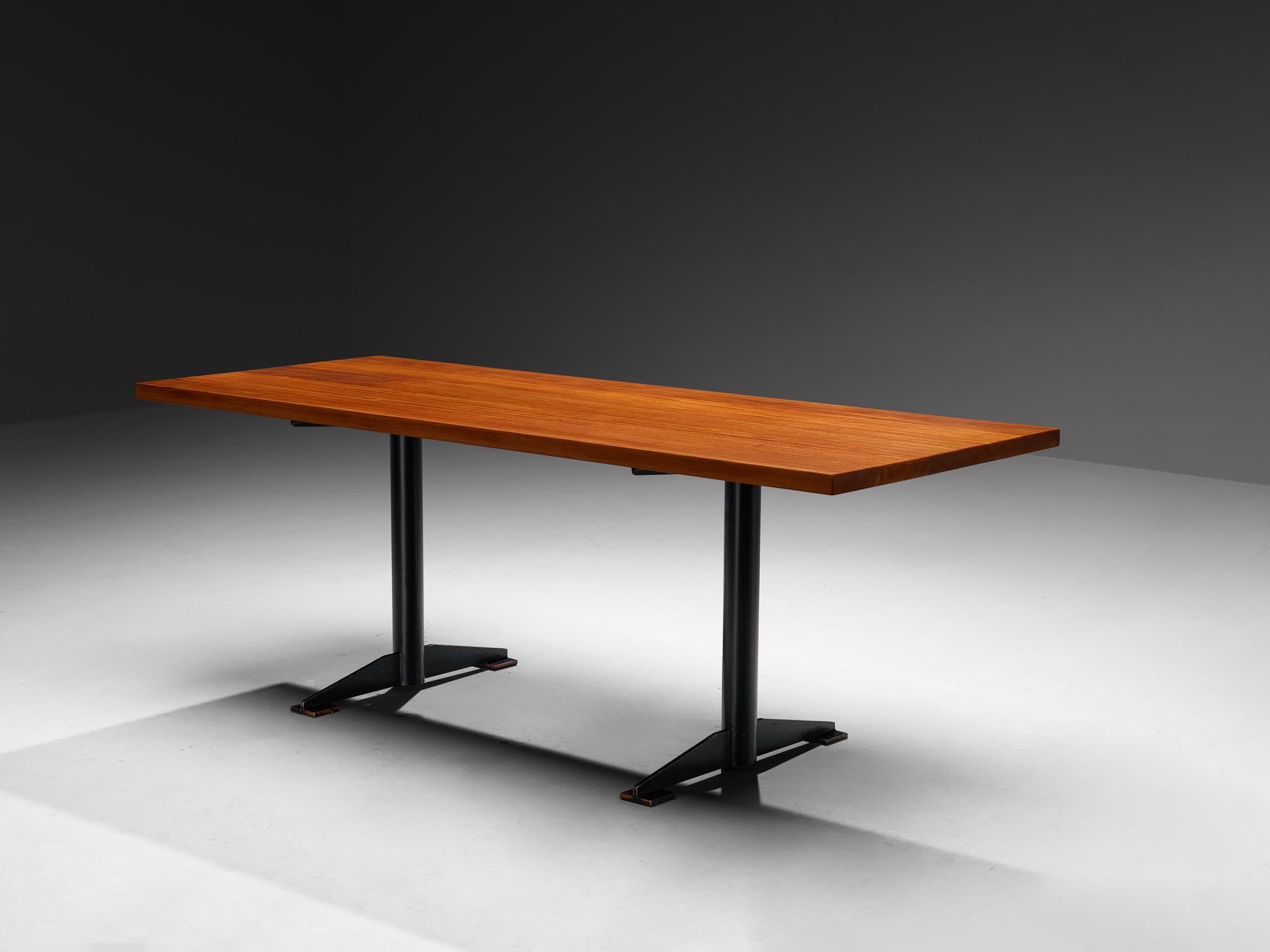 Mesa de comedor Wim Den Boon de caoba y acero lacado en negro en Bueno estado para la venta en Waalwijk, NL