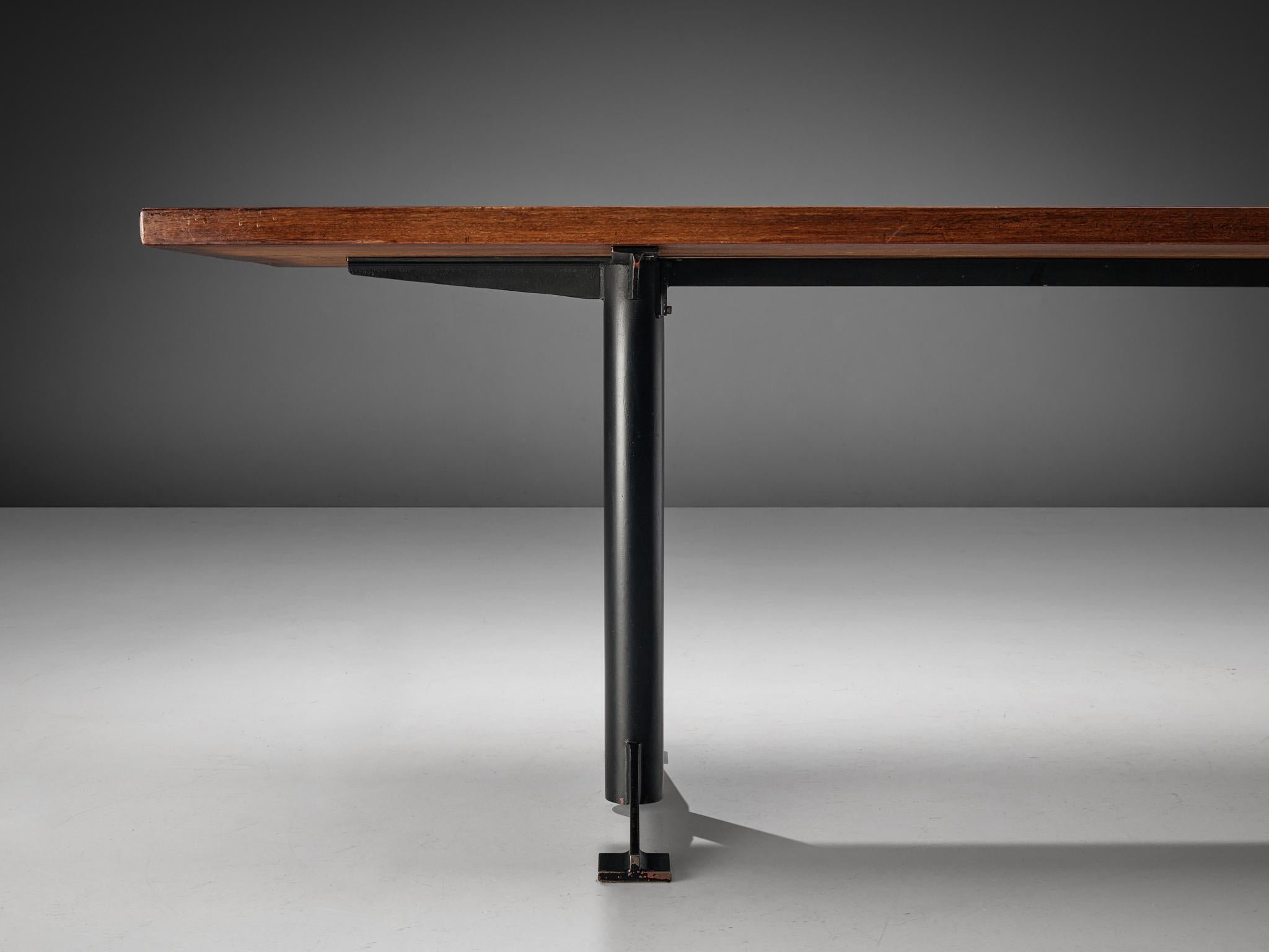 Mid-20th Century Wim Den Boon Dining Table in Mahogany and Black Lacquered Steel  For Sale