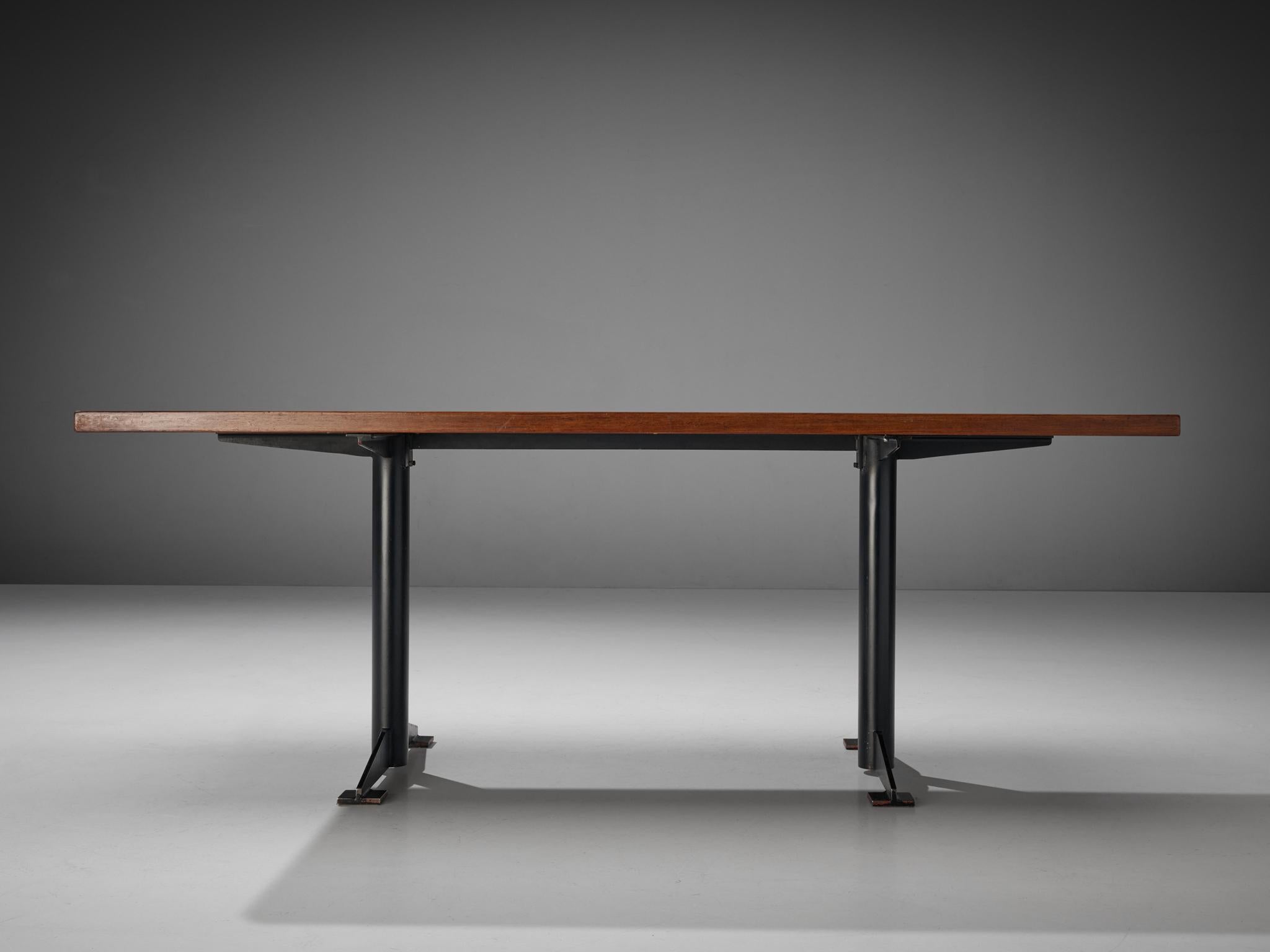 Wim Den Boon Dining Table in Mahogany and Black Lacquered Steel  For Sale 1
