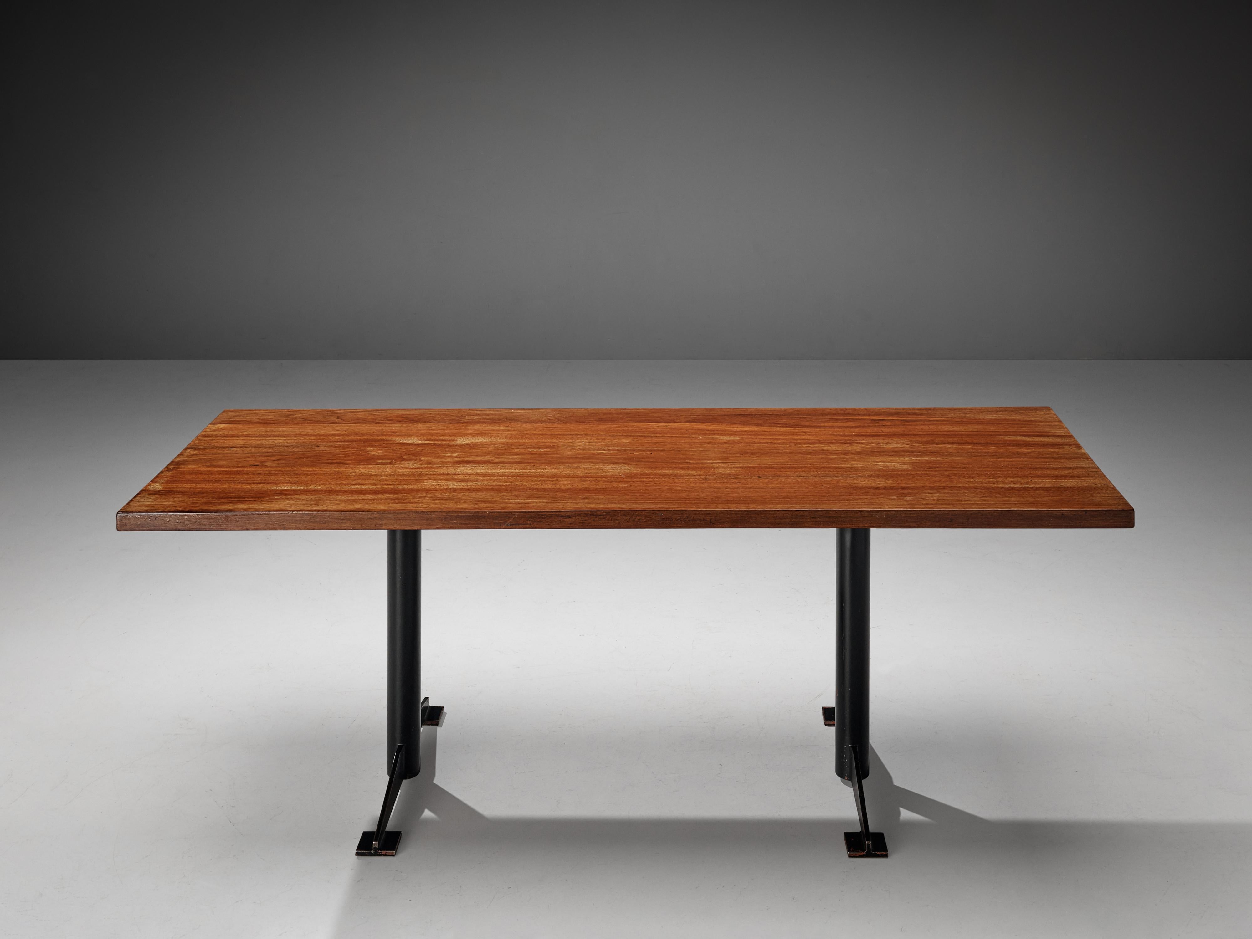 Wim den Boon, dining table, mahogany, lacquered metal, The Netherlands, designed in 1955 and manufactured in 1958. 

Exclusive dining table designed by Wim den Boon for a Dutch family home, and therefore one of a kind. This honest design features a