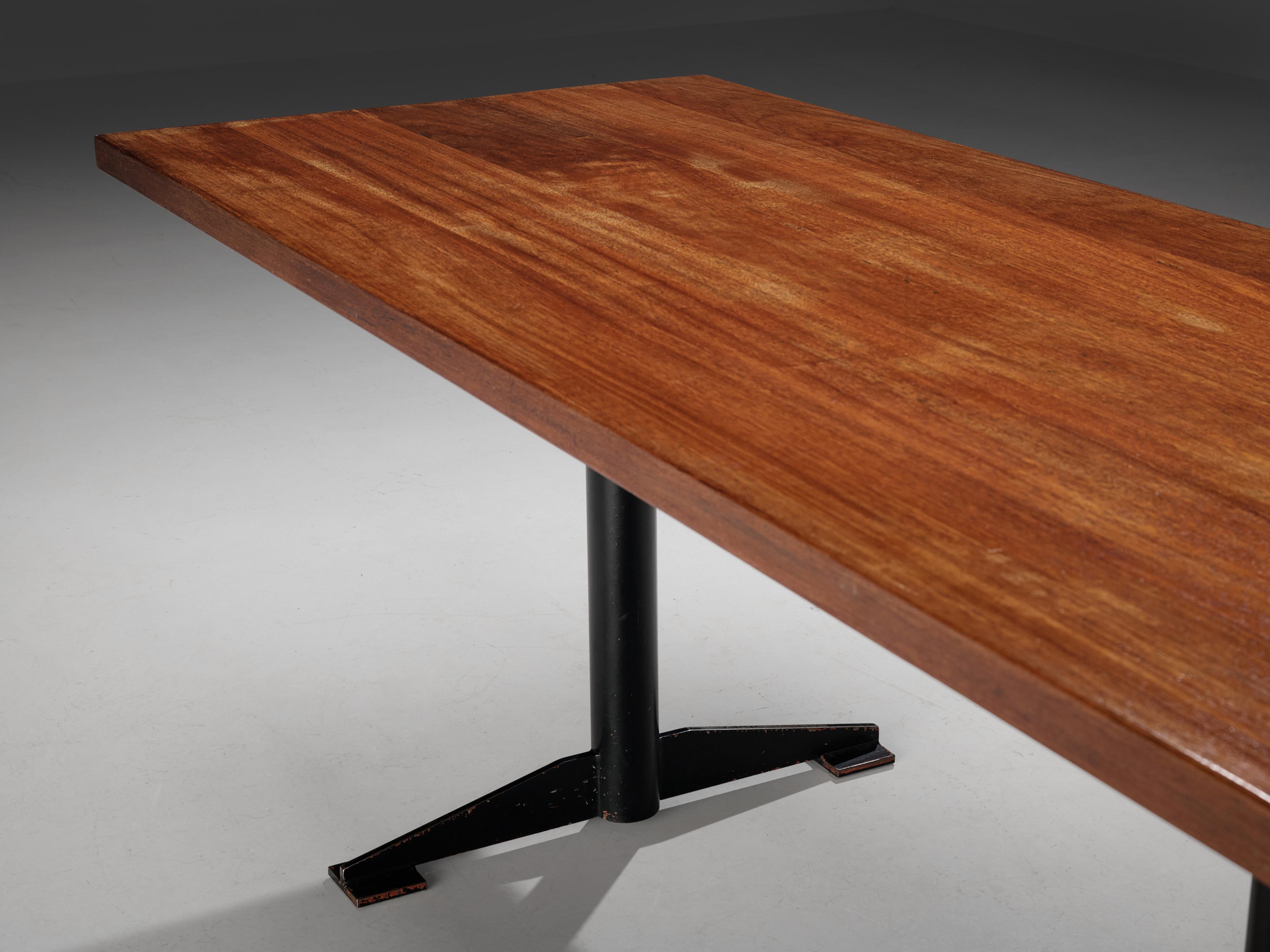 Mid-Century Modern Wim Den Boon Dining Table in Mahogany and Black Lacquered Steel 