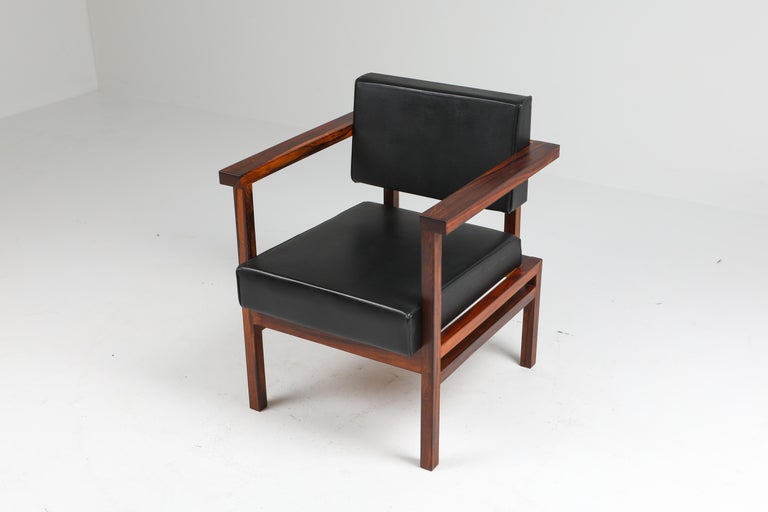 Dutch Wim Den Boon Executive Chair in Black Leather and Rosewood For Sale