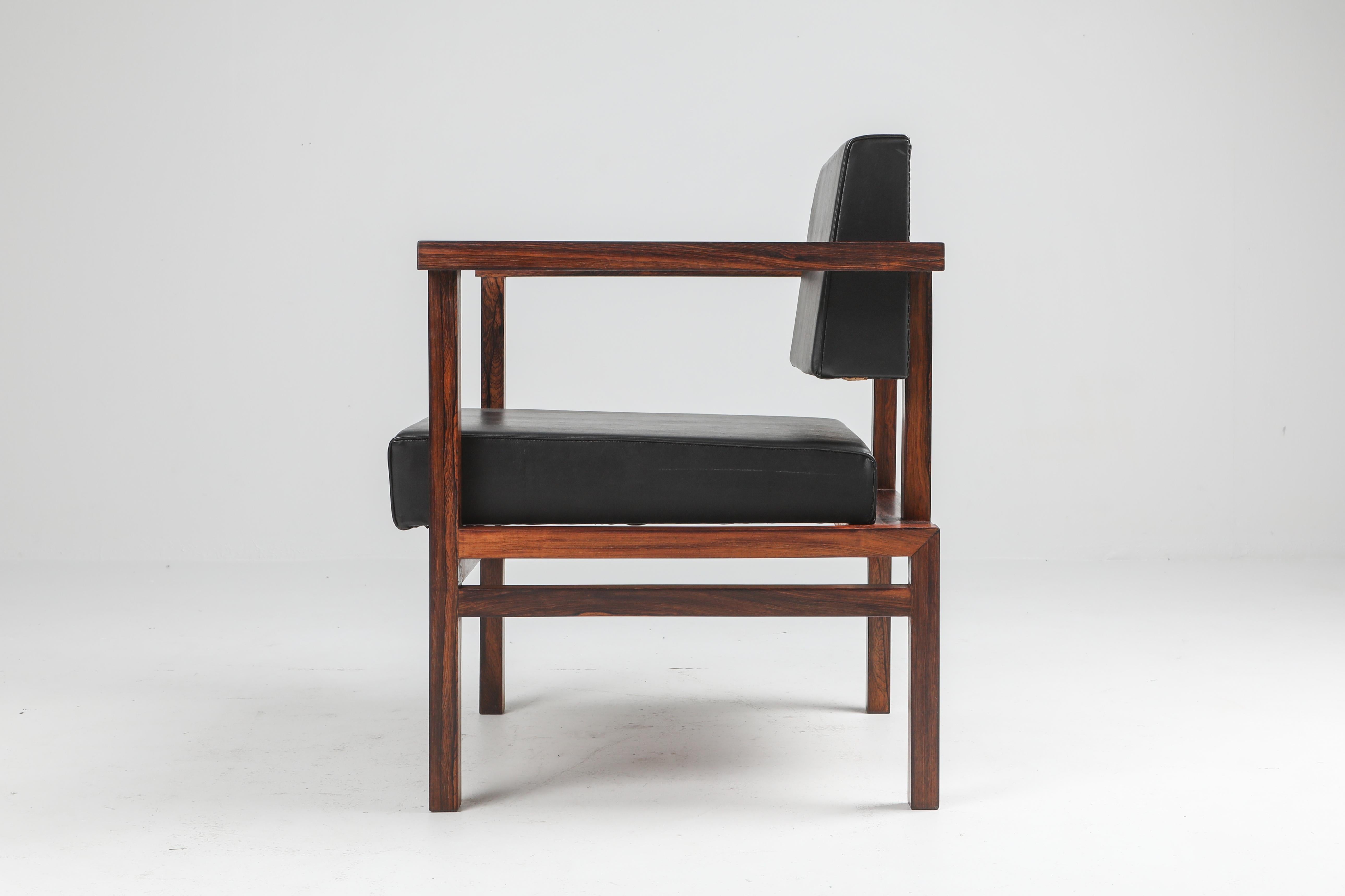 Dutch Wim Den Boon Executive Chair in Black Leather and Rosewood For Sale