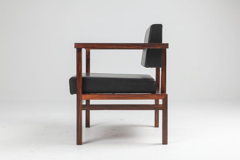 20th Century Wim Den Boon Executive Chair in Black Leather and Rosewood For Sale