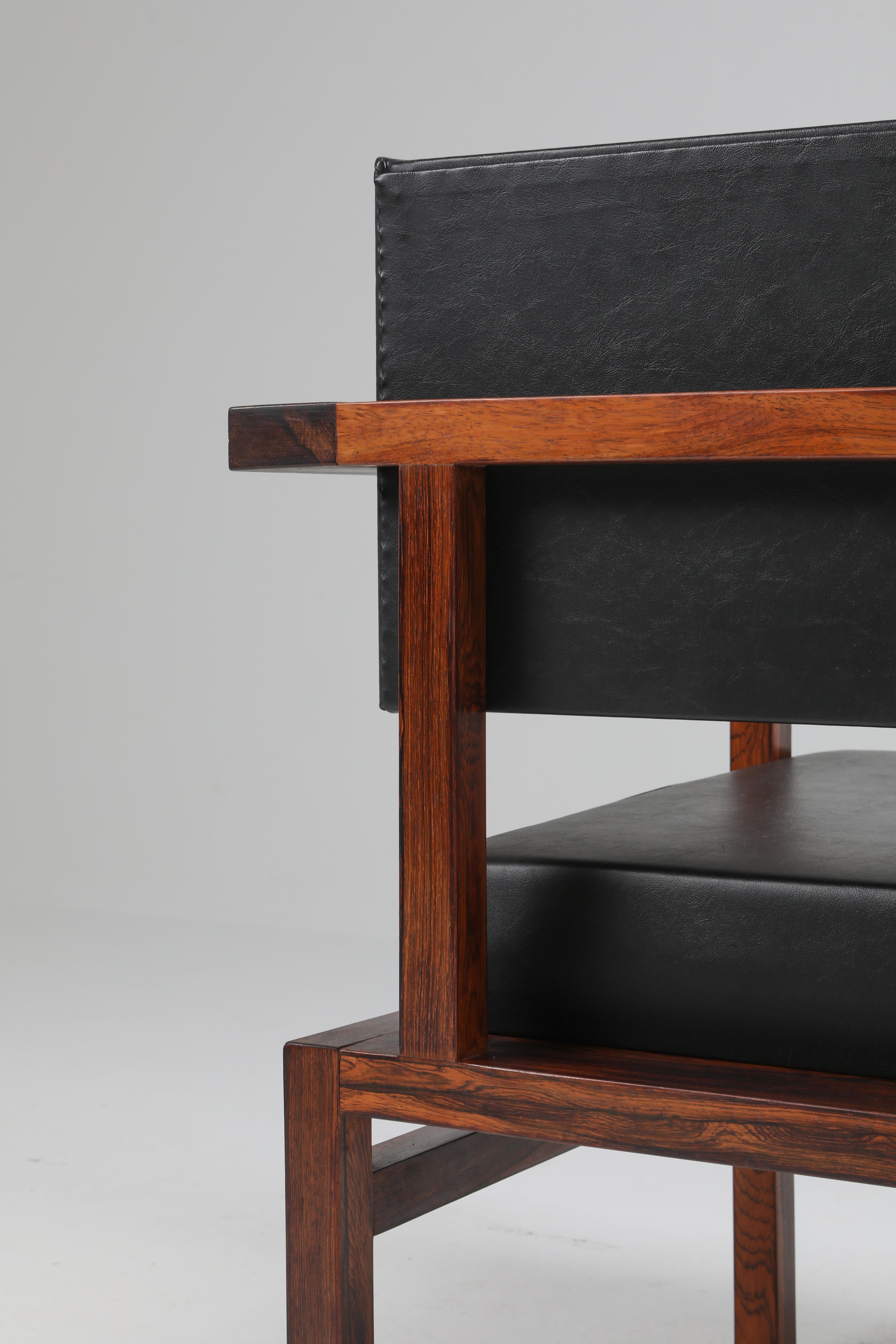 20th Century Wim Den Boon Executive Chair in Black Leather and Rosewood For Sale