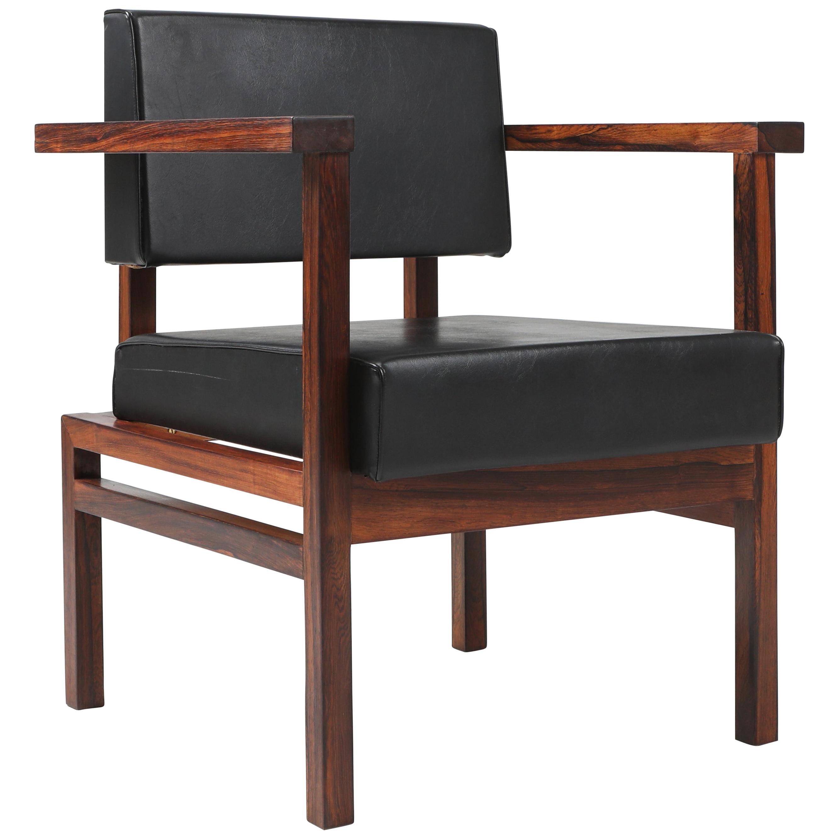 Wim Den Boon Executive Chair in Black Leather and Rosewood For Sale