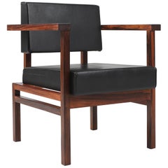 Fauteuil de direction Wim Den Boon en cuir noir et bois de rose