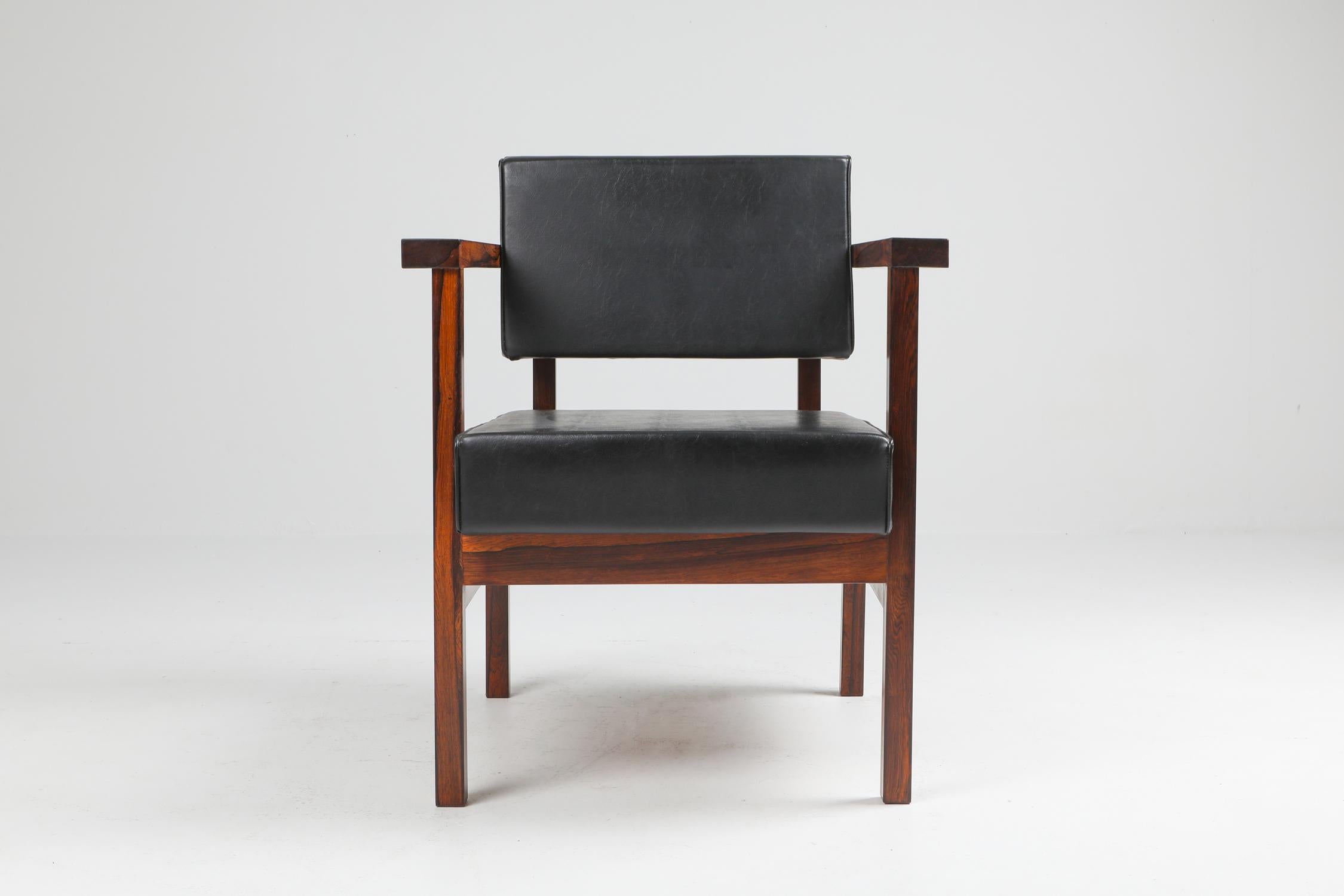 Mid-Century Modern Wim Den Boon Executive Chairs in Black Leather, 1950s For Sale
