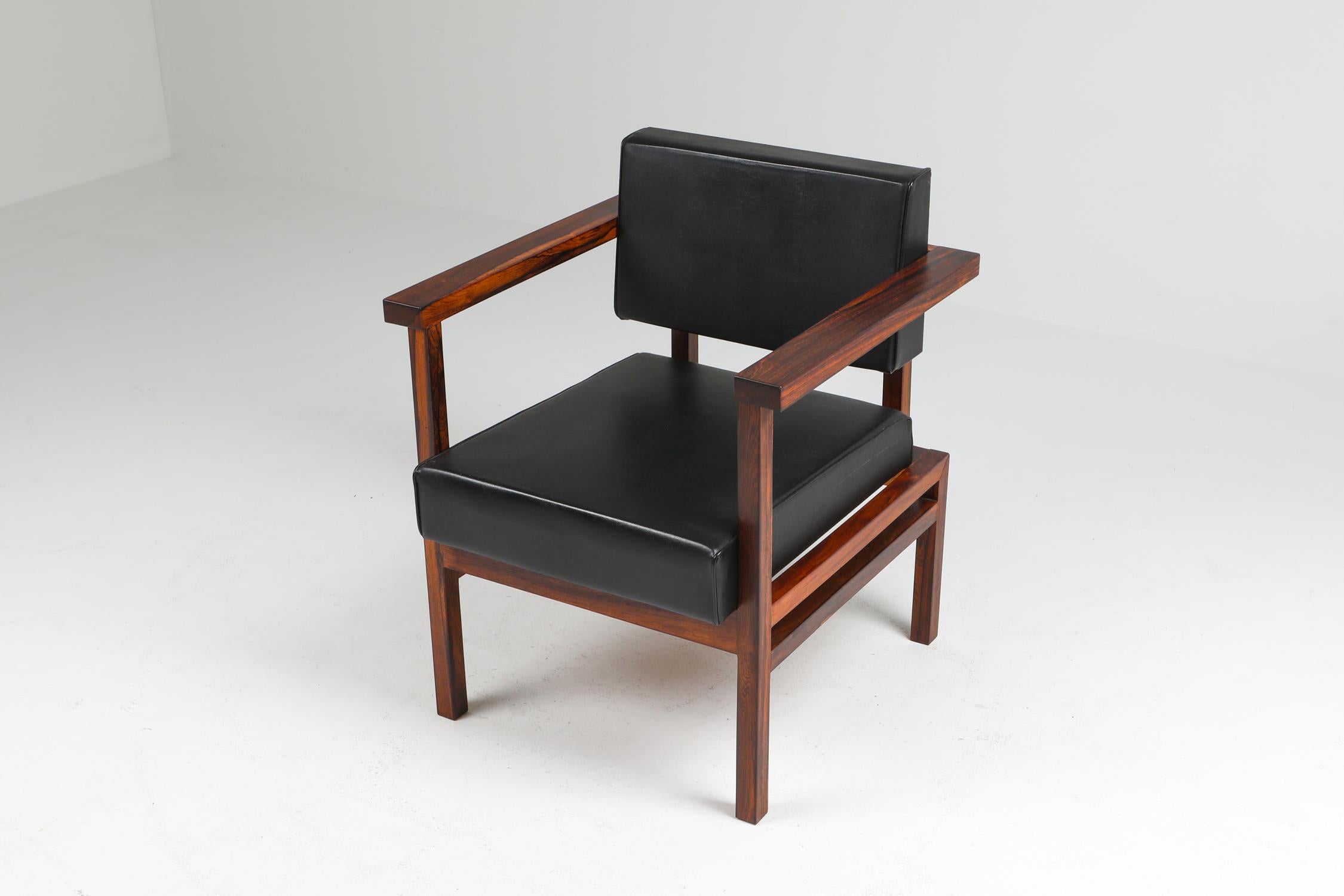 Wim Den Boon Executive Chairs in Black Leather, 1950s In Excellent Condition For Sale In Antwerp, BE