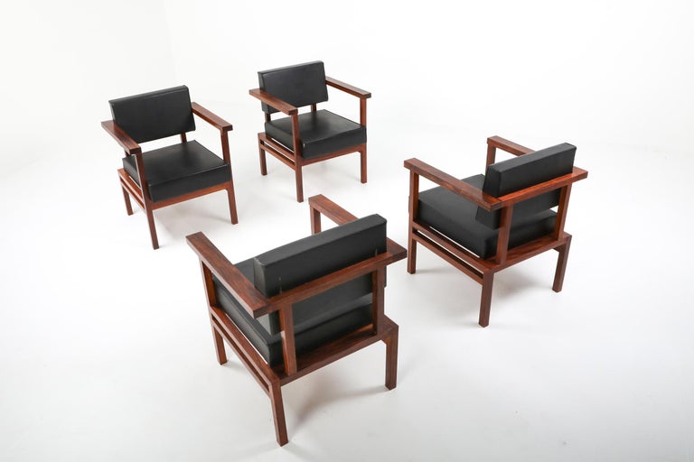 Wim Den Boon Executive Chairs in Black Leather and Rosewood In Excellent Condition For Sale In Antwerp, BE