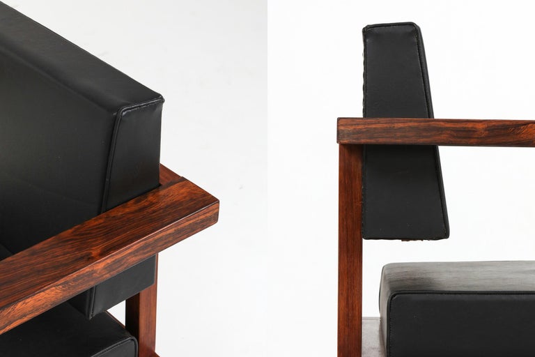 Wim Den Boon Executive Chairs in Black Leather and Rosewood For Sale 2