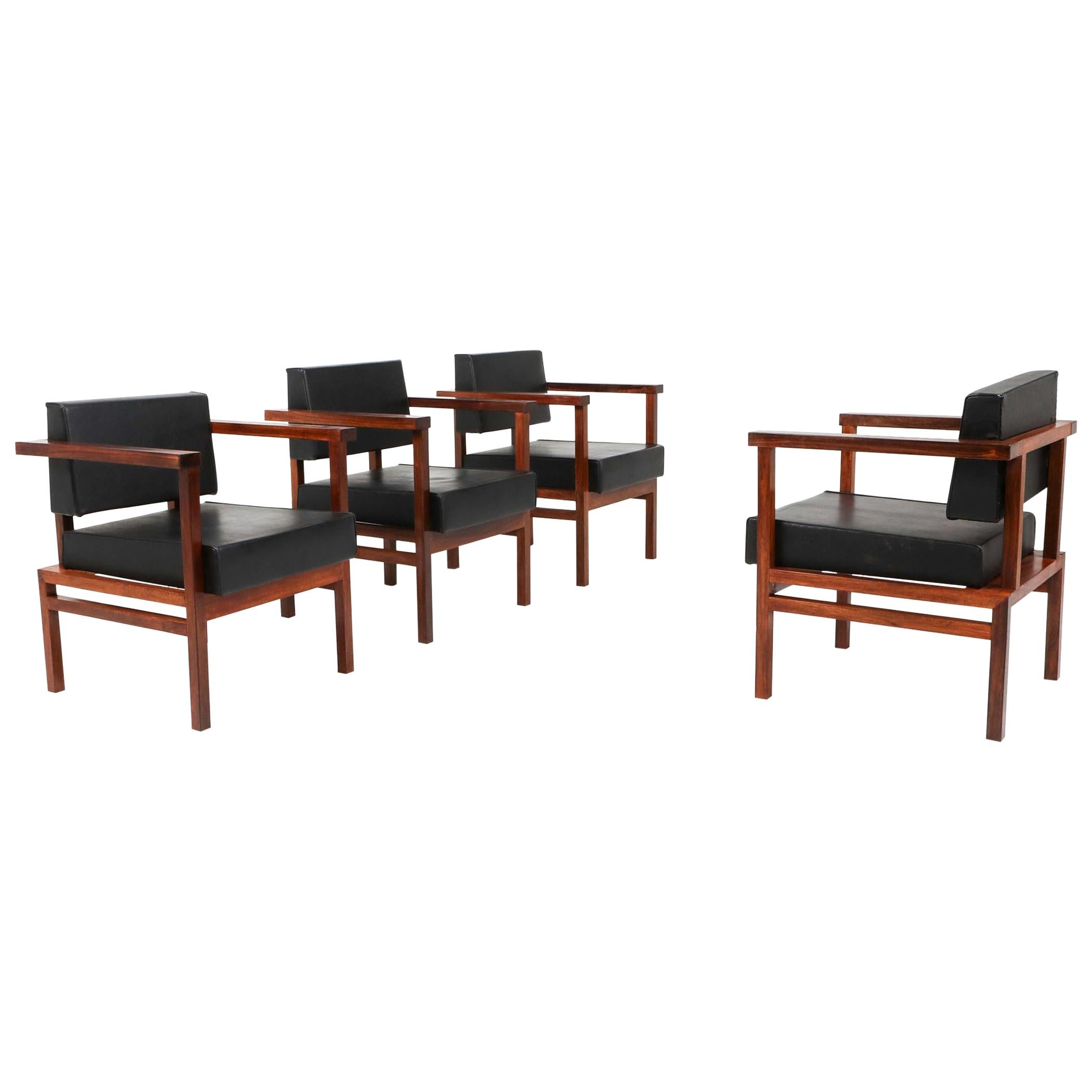 Wim Den Boon Executive Chairs in Black Leather and Rosewood