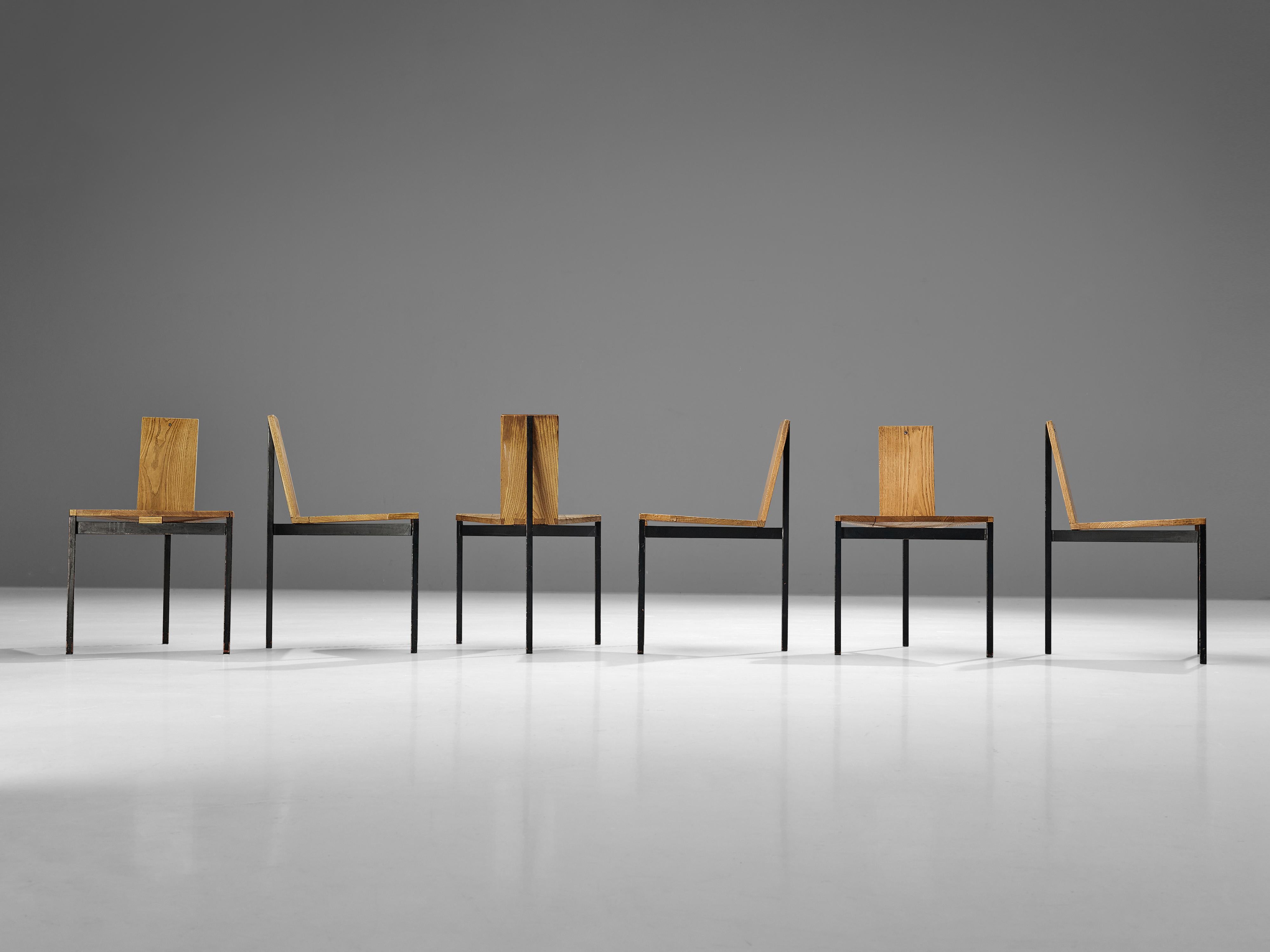 Wim Den Boon Set de six chaises de salle à manger en frêne et métal en vente 6