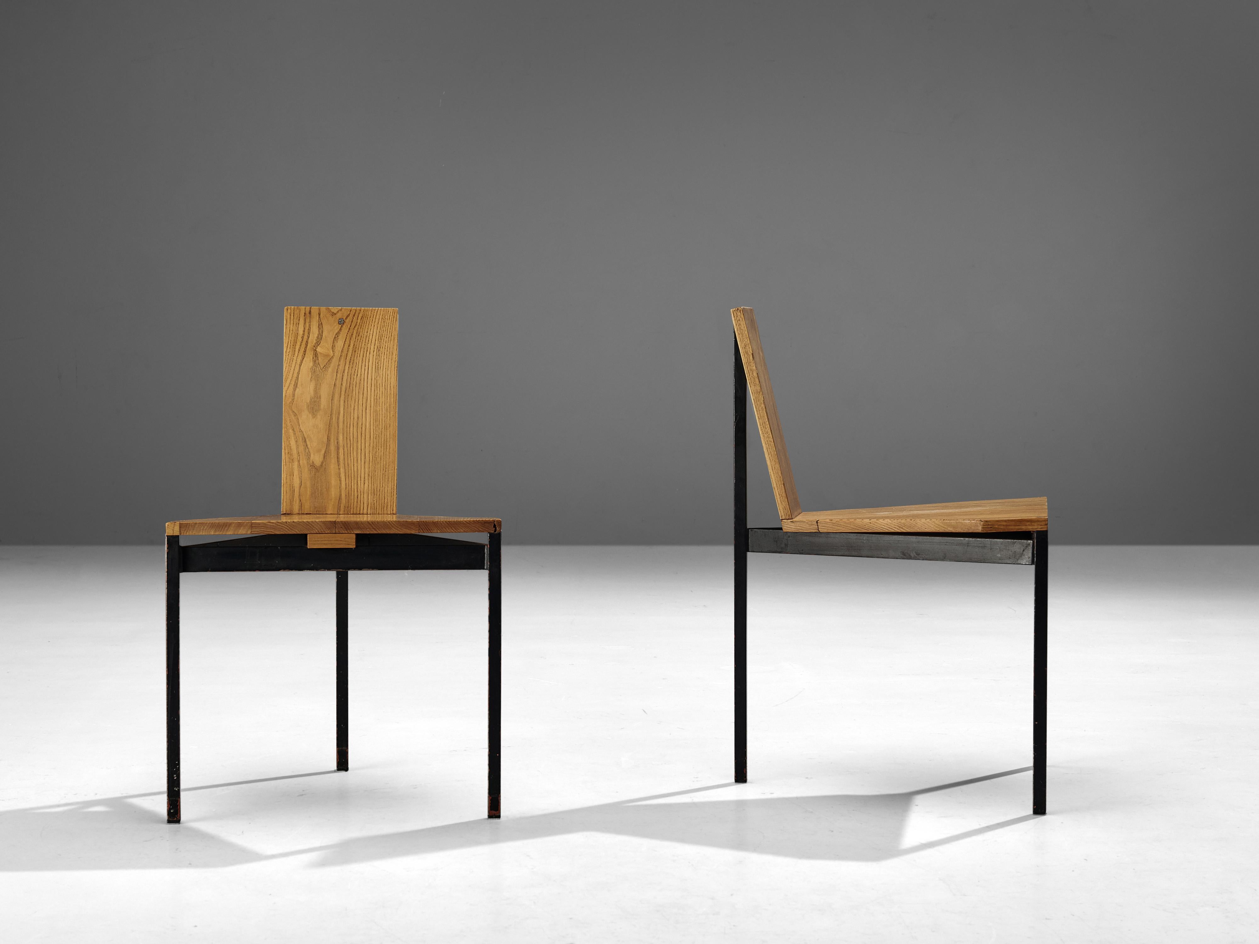 Wim Den Boon Set de six chaises de salle à manger en frêne et métal en vente 2