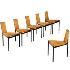 Wim Den Boone Ensemble de six chaises de salle à manger en frêne et en acier