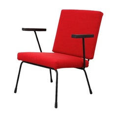 Wim Rietveld 1401 Lounge Chair for Gispen with New Crimson Red Upholstery