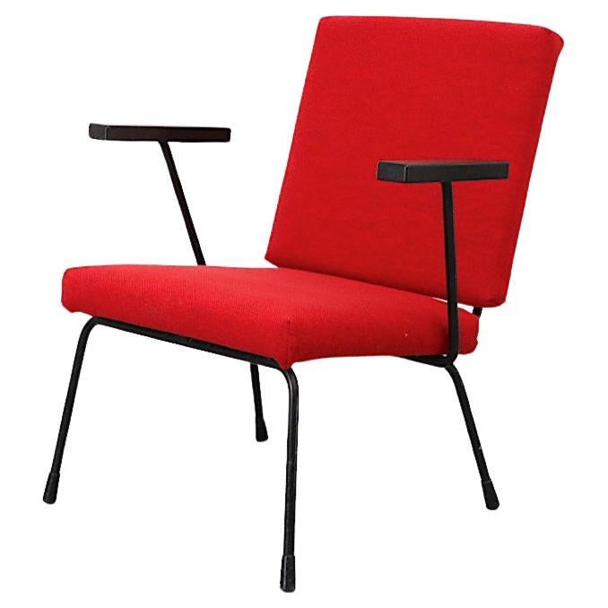 Wim Rietveld 1401 Lounge Chair for Gispen with New Crimson Red Upholstery For Sale