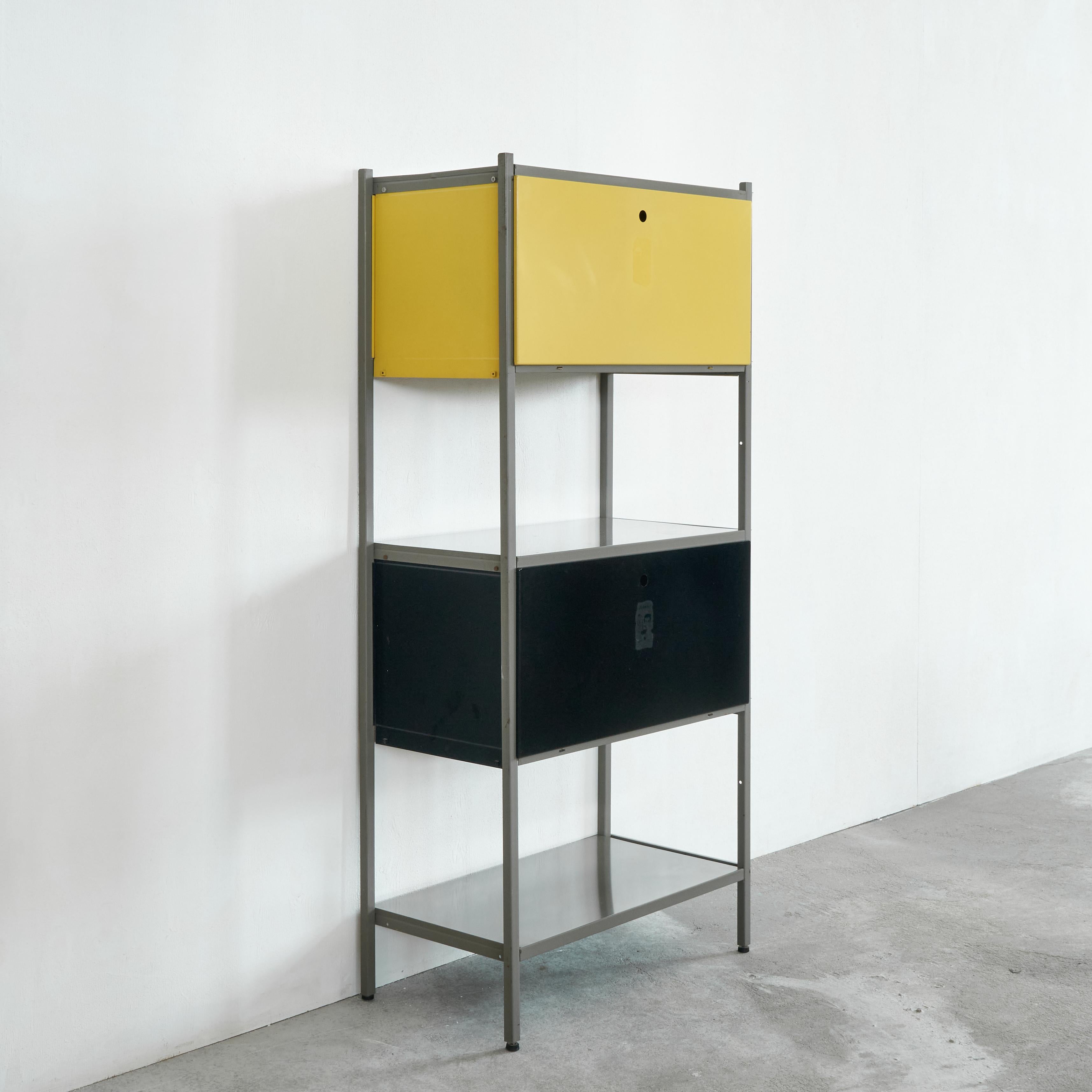 Graphical and stylish cabinet by Wim Rietveld for Gispen, Holland, 1954.

Wim Rietveld, the son of Gerrit Rietveld, designed a series of modular cabinets for Gispen in 1954. They came in various colors, sizes and combinations. 

Our black and